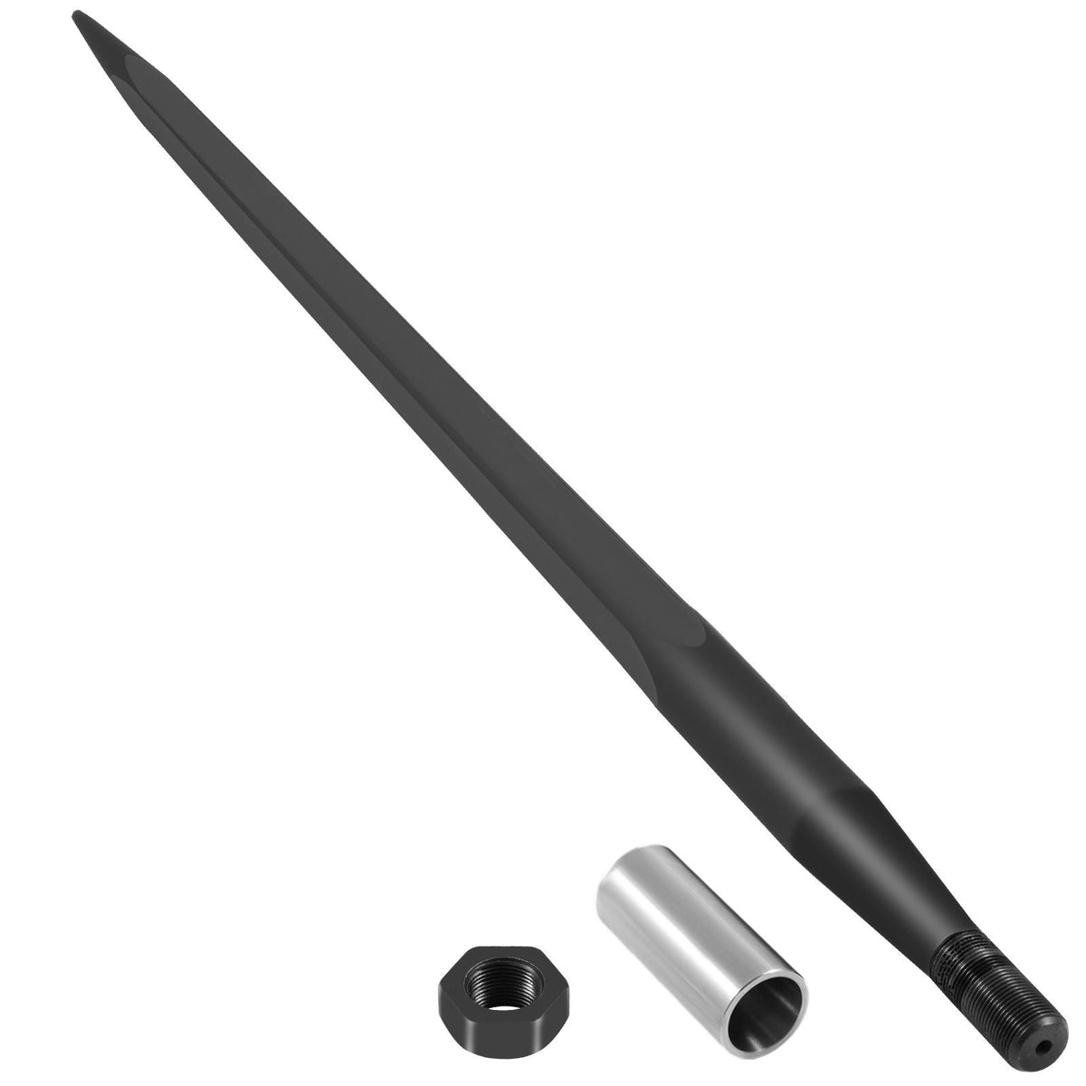 Hay Spear 39\" Bale Spear 3600 lbs Capacity, Bale Spike Quick Attach Square Hay Bale Spears 1 3/4\", Black Coated Bale Forks, Bale Hay Spike with Hex Nut and Sleeve for Buckets Tractors Loaders
