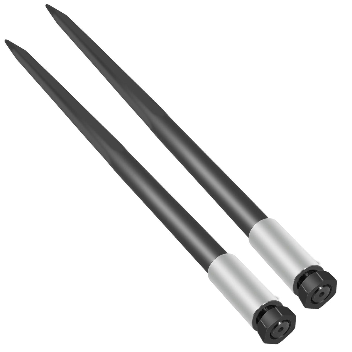 Hay Spear Spears 49\" Hay Bale Spear Spike, 4000 lbs Capacity Quick Attach Square Hay Bale Spears, 2 Pics Black Bale Forks, Bale Hay Spike with Hex Nut & Sleeve for Buckets Tractors Loaders