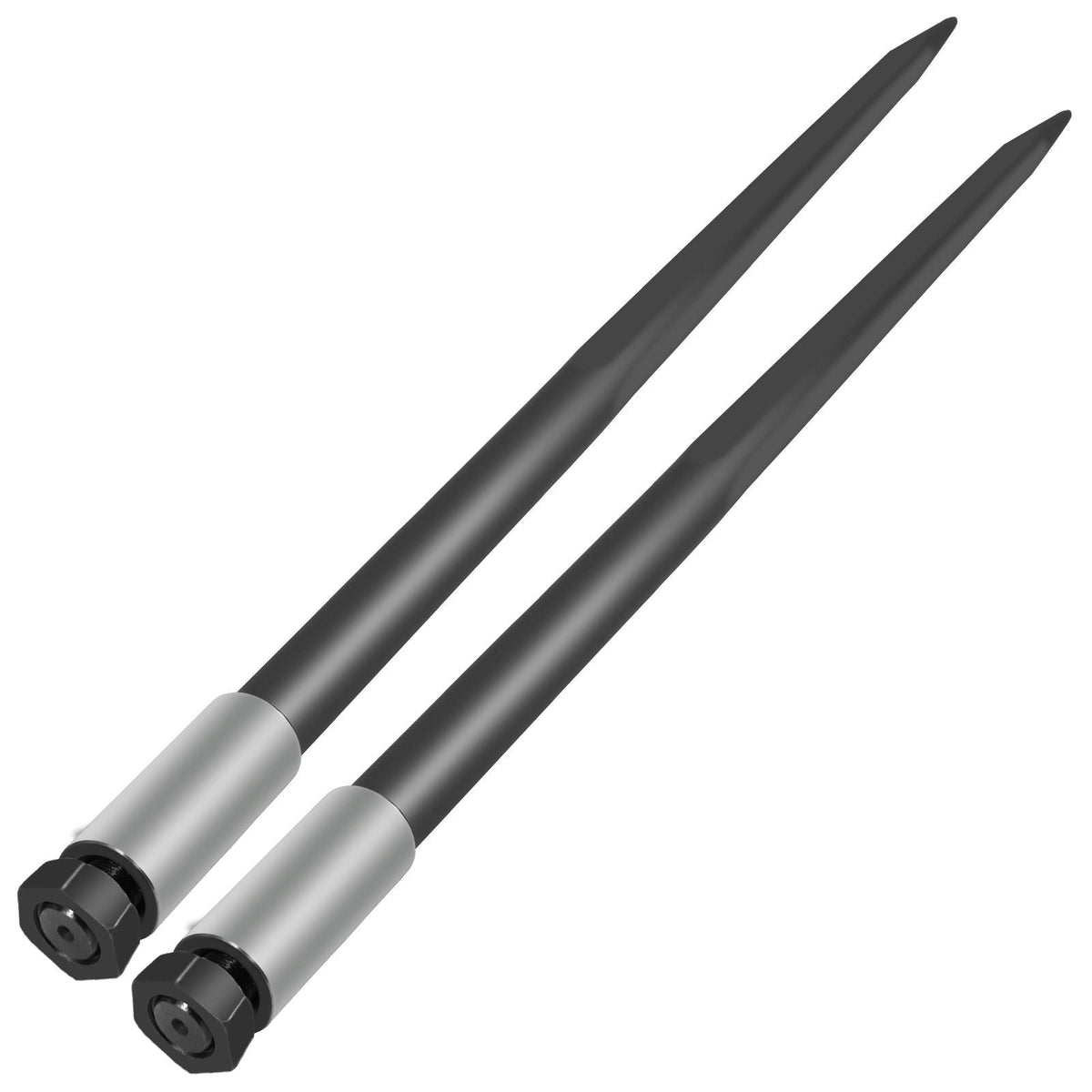 Hay Spear Spears 49\" Hay Bale Spear Spike, 4000 lbs Capacity Quick Attach Square Hay Bale Spears, 2 Pics Black Bale Forks, Bale Hay Spike with Hex Nut & Sleeve for Buckets Tractors Loaders