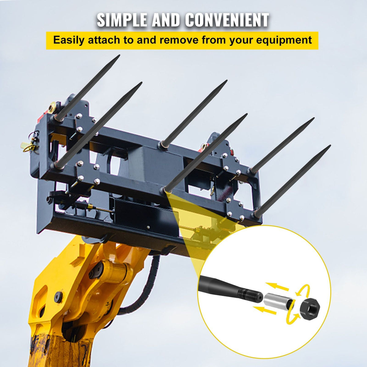 Hay Spear Spears 49\" Hay Bale Spear Spike, 4000 lbs Capacity Quick Attach Square Hay Bale Spears, 2 Pics Black Bale Forks, Bale Hay Spike with Hex Nut & Sleeve for Buckets Tractors Loaders