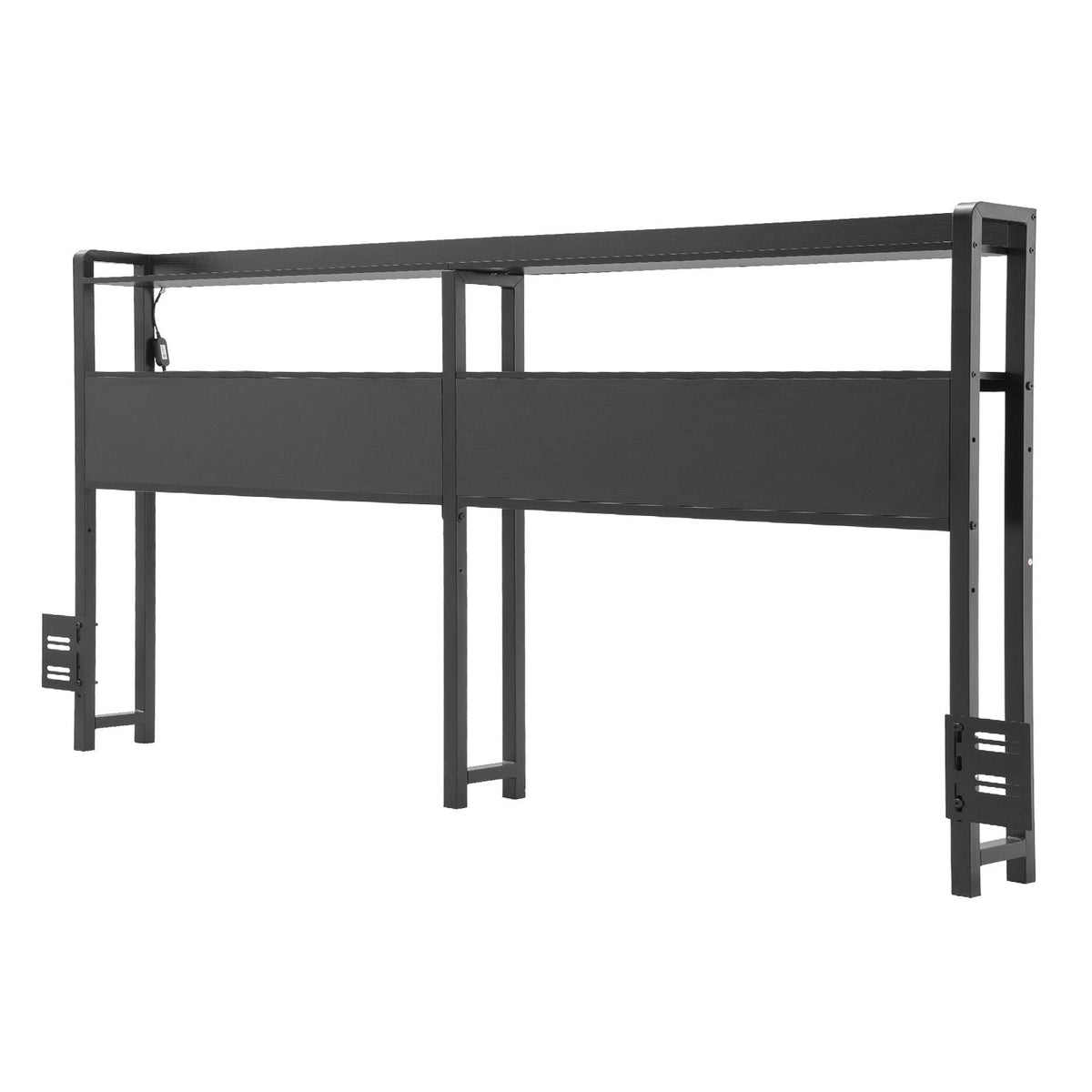 Headboard for Queen Size Bed, Adjustable Height Headboard with 2 Shelves Storage, Freestanding Head Board with Charging Station and LED Light for Different Bed Frames, Easy Assembly, Black