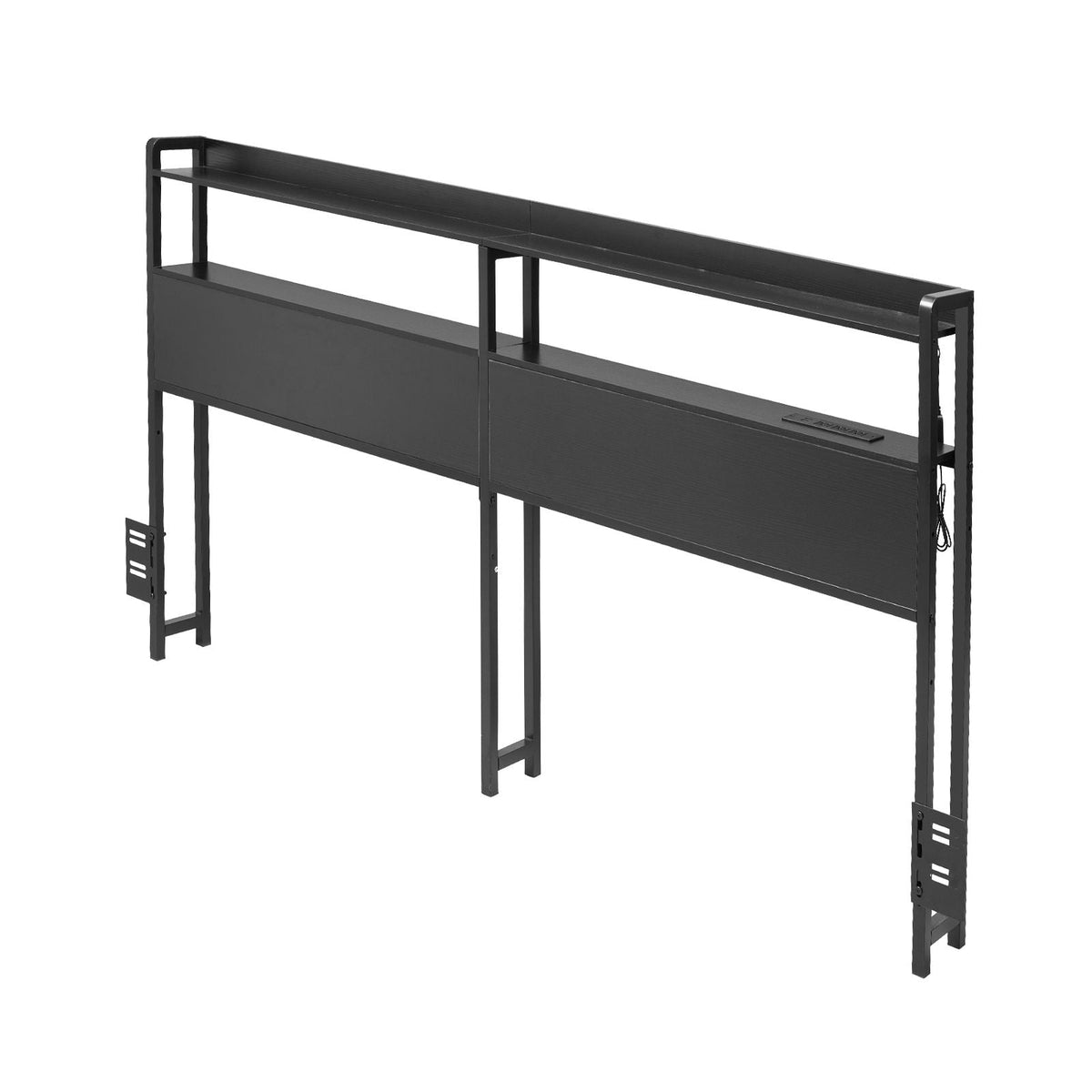 Headboard for Queen Size Bed, Adjustable Height Headboard with 2 Shelves Storage, Freestanding Head Board with Charging Station and LED Light for Different Bed Frames, Easy Assembly, Black