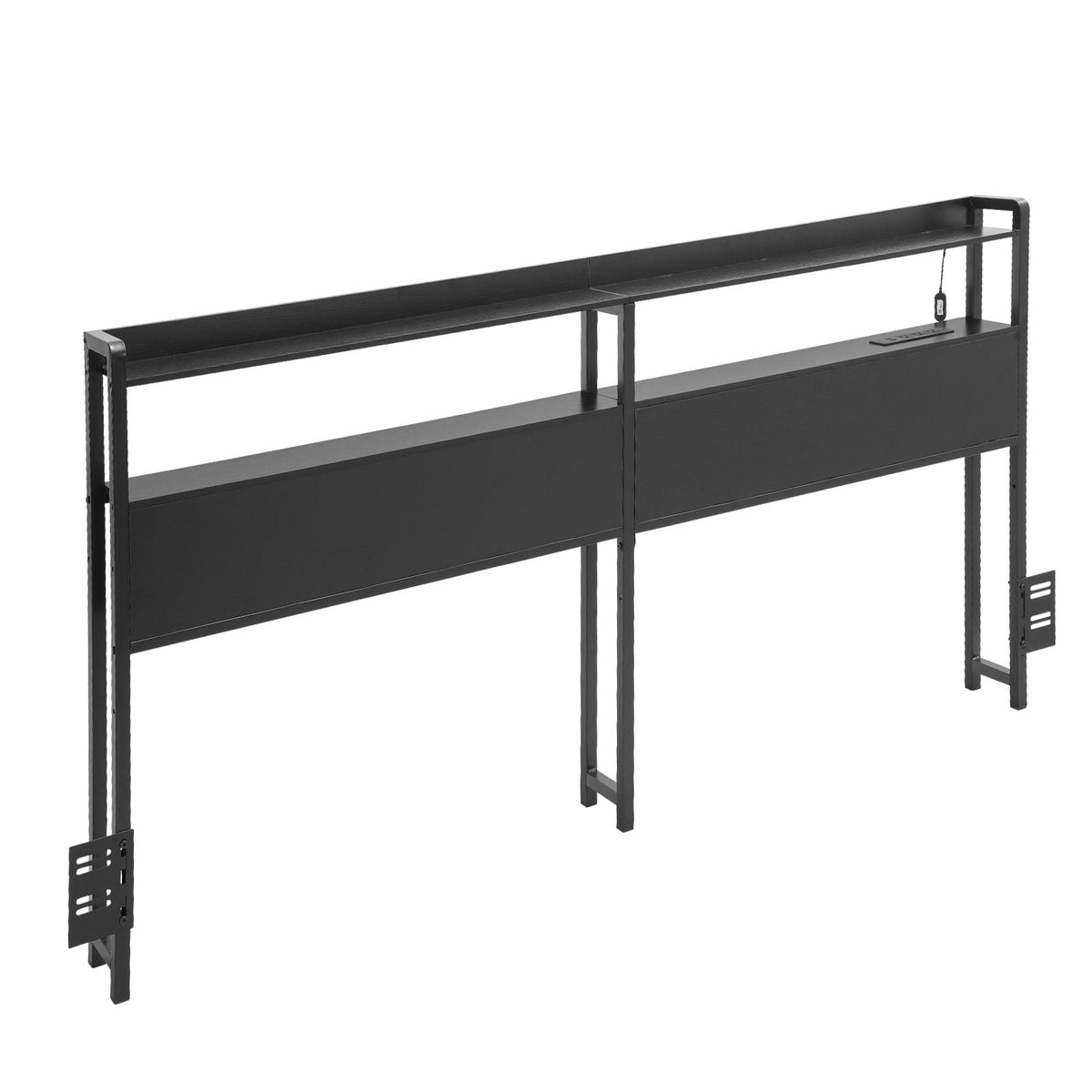 Headboard for Queen Size Bed, Adjustable Height Headboard with 2 Shelves Storage, Freestanding Head Board with Charging Station and LED Light for Different Bed Frames, Easy Assembly, Black