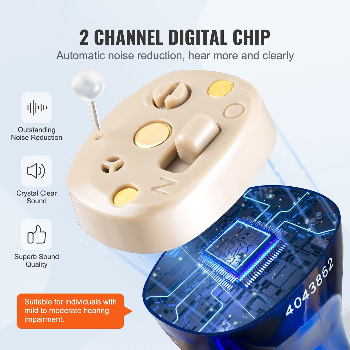 Hearing Aids for Seniors, Rechargeable Hearing Amplifiers With Noise Cancelling and Volume Control, Digital In-Ear Hearing Assist Device with Charging Case and 8 Pair of Ear Domes