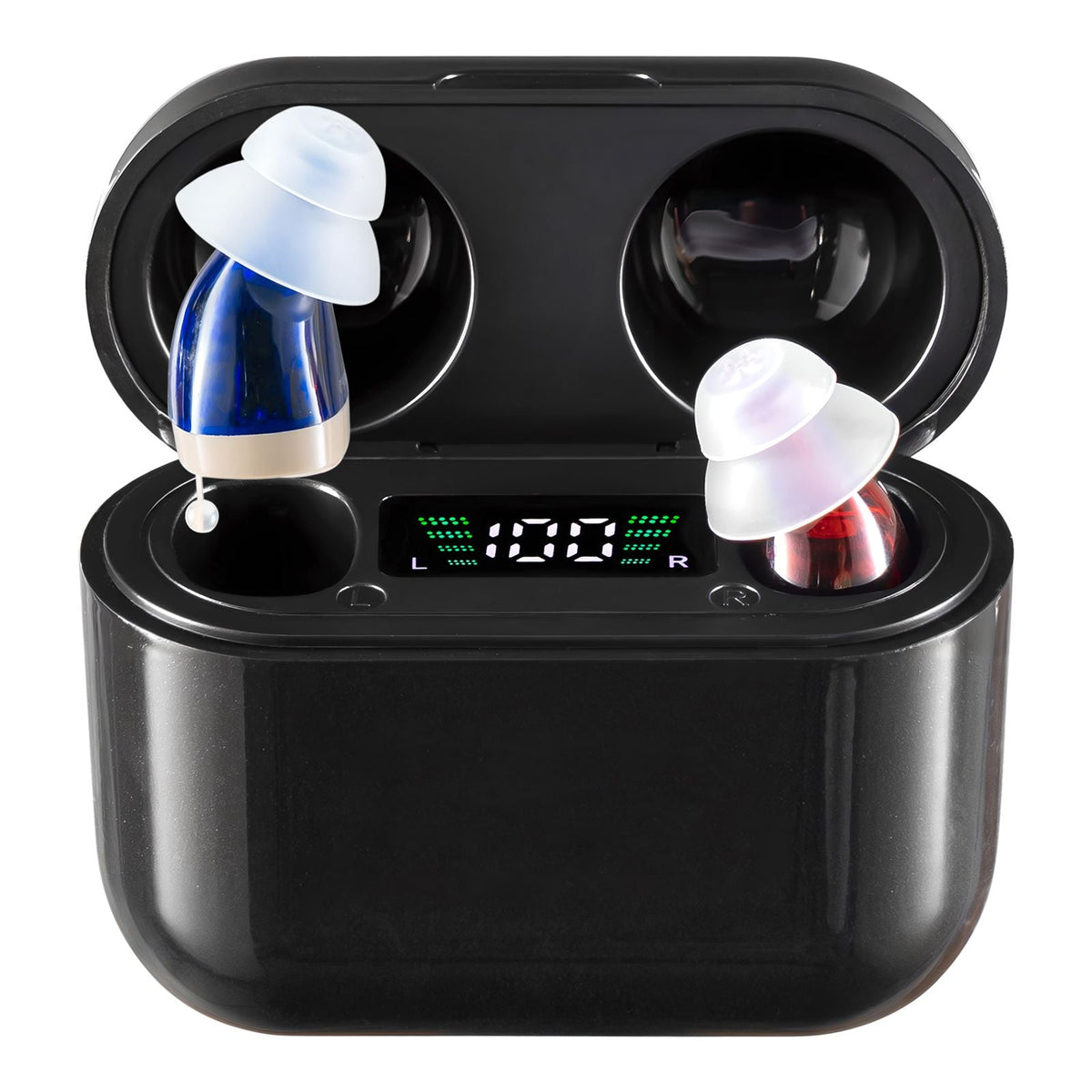 Hearing Aids for Seniors, Rechargeable Hearing Amplifiers With Noise Cancelling and Volume Control, Digital In-Ear Hearing Assist Device with Charging Case and 8 Pair of Ear Domes