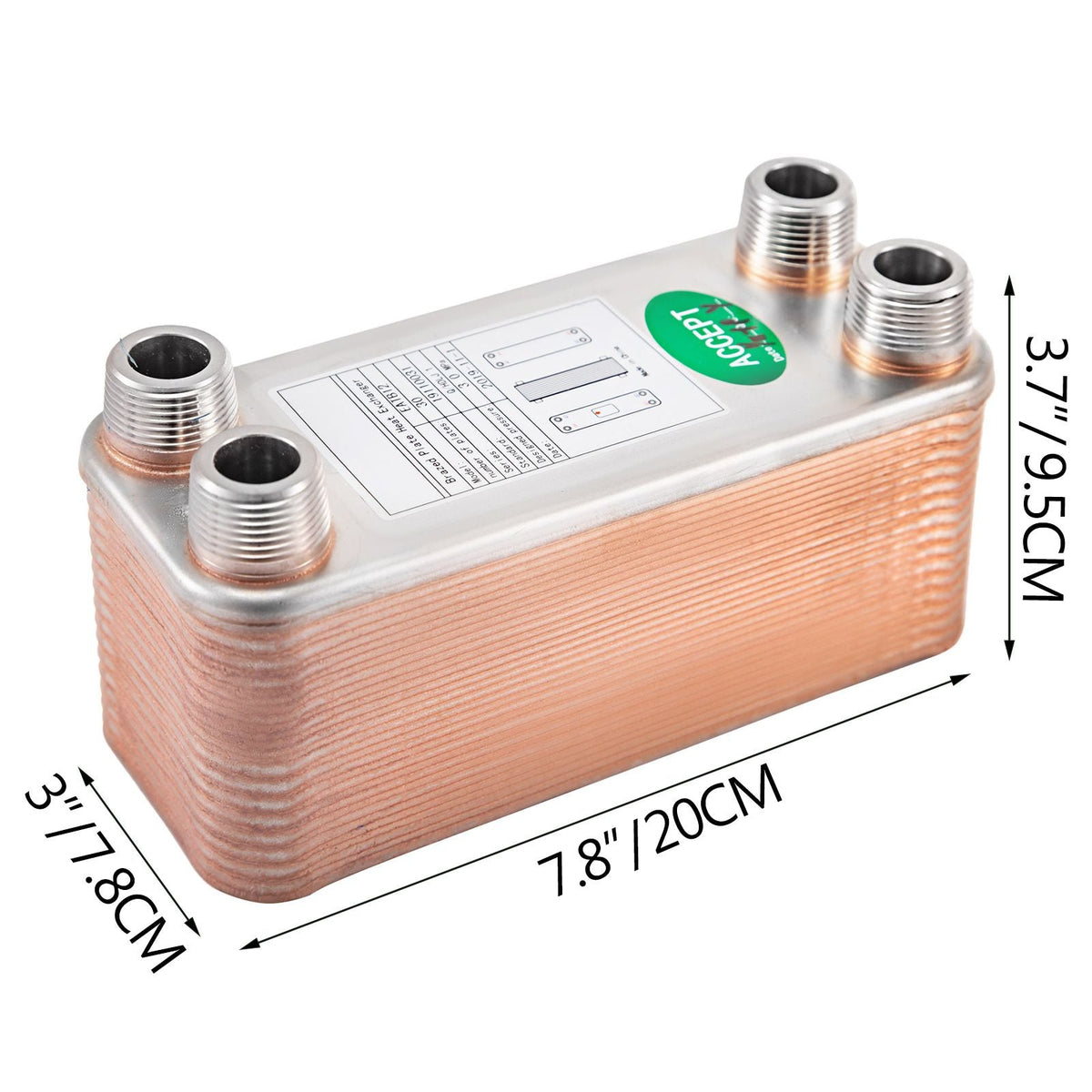 Heat Exchanger 3\"x7.5\" 30 Plates Brazed Plate Heat Exchanger 316L 3/4\" MPT Heat Exchanger B12-30 Beer Wort Chiller for Hydronic Heating
