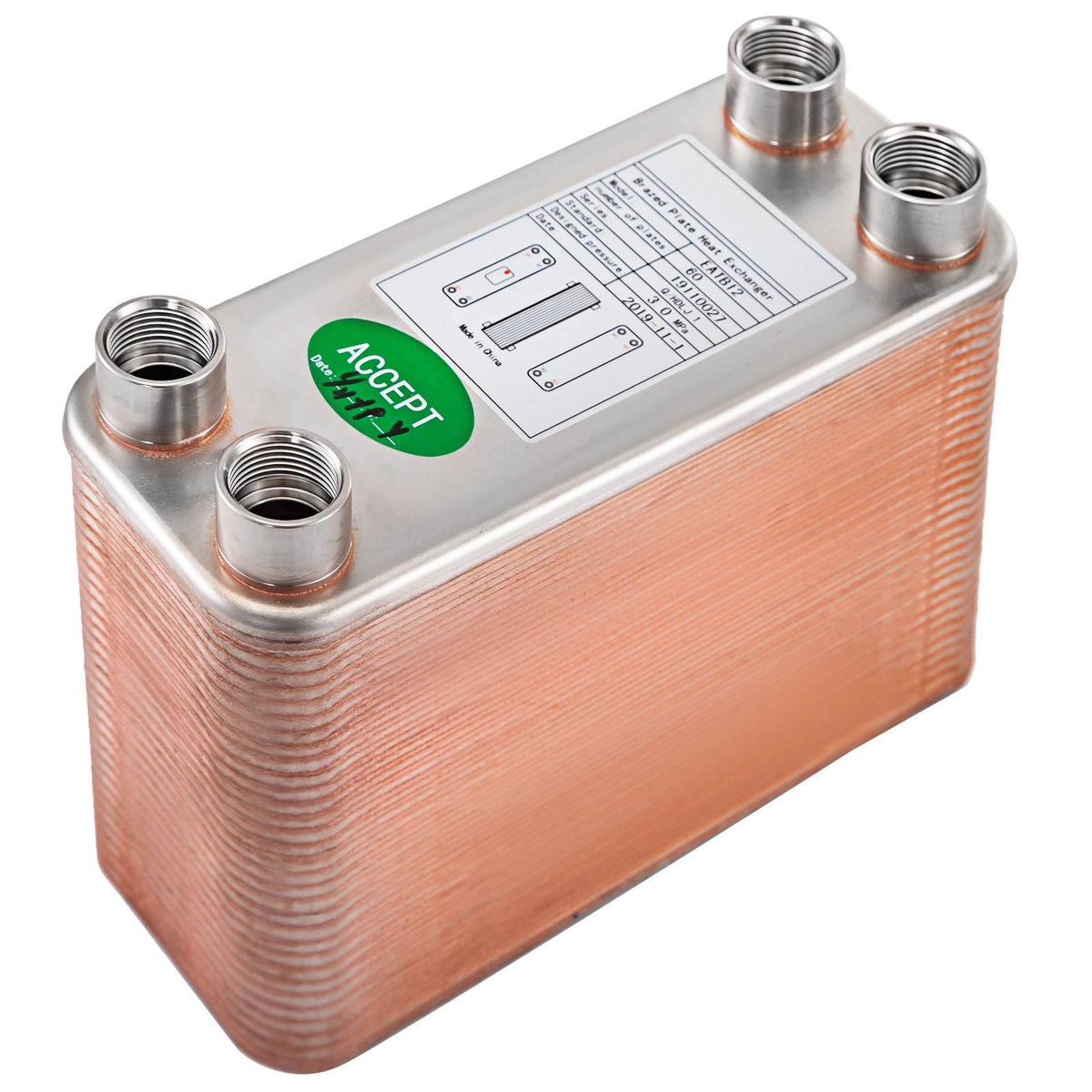 Heat Exchanger 3\"x7.5\" 60 Plates Brazed Plate Heat Exchanger 316L 1/2\" BSP FPT Heat Exchanger EATB12 Beer Wort Chiller for Hydronic Heating