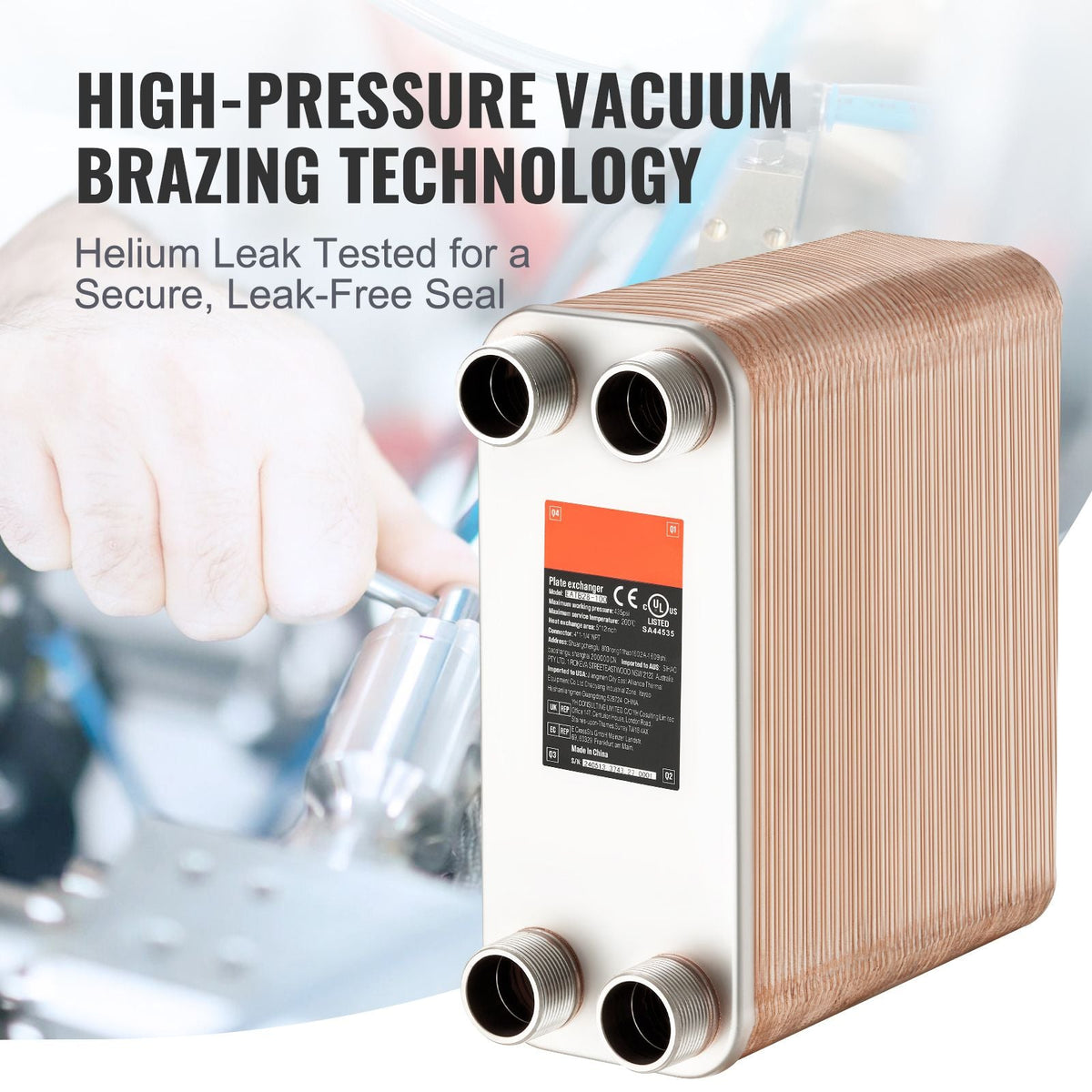 Heat Exchanger, 5"x 12" 100 Plates Brazed Plate Heat Exchanger, Copper/316L Stainless Steel Water To Water Heat Exchanger For Floor Heating, Water Heating, Snow Melting, Beer Cooling