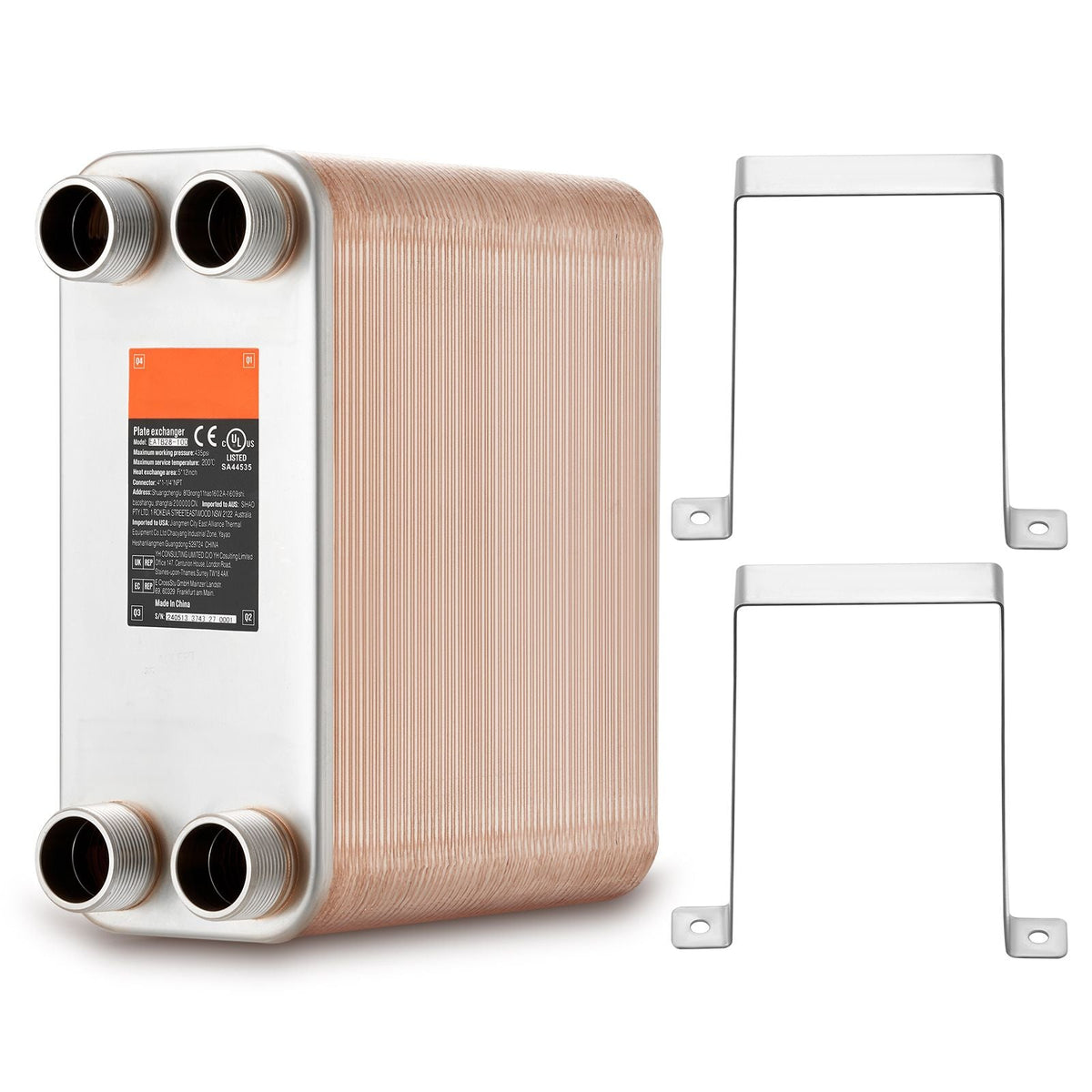 Heat Exchanger, 5"x 12" 100 Plates Brazed Plate Heat Exchanger, Copper/316L Stainless Steel Water To Water Heat Exchanger For Floor Heating, Water Heating, Snow Melting, Beer Cooling