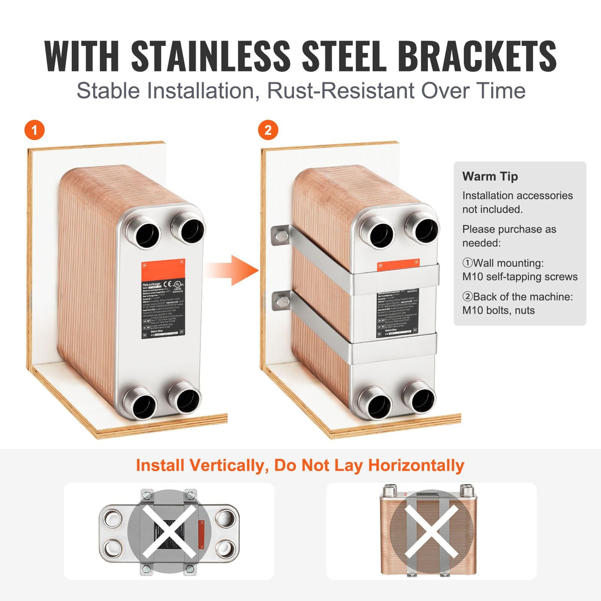 Heat Exchanger, 5"x 12" 100 Plates Brazed Plate Heat Exchanger, Copper/316L Stainless Steel Water To Water Heat Exchanger For Floor Heating, Water Heating, Snow Melting, Beer Cooling