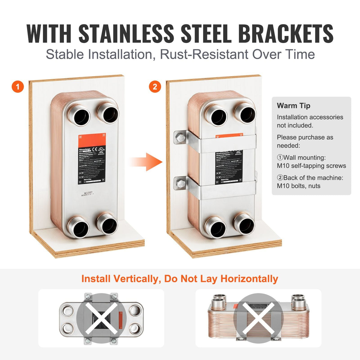Heat Exchanger, 5"x 12" 30 Plates Brazed Plate Heat Exchanger, Copper/316L Stainless Steel Water To Water Heat Exchanger For Floor Heating, Water Heating, Snow Melting, Beer Cooling