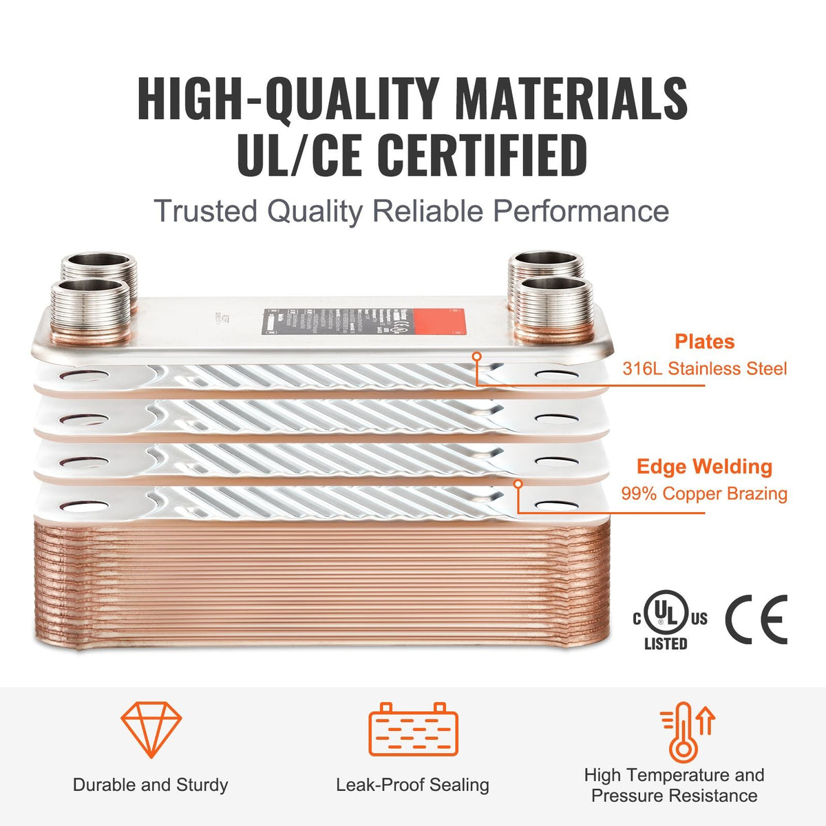Heat Exchanger, 5"x 12" 30 Plates Brazed Plate Heat Exchanger, Copper/316L Stainless Steel Water To Water Heat Exchanger For Floor Heating, Water Heating, Snow Melting, Beer Cooling