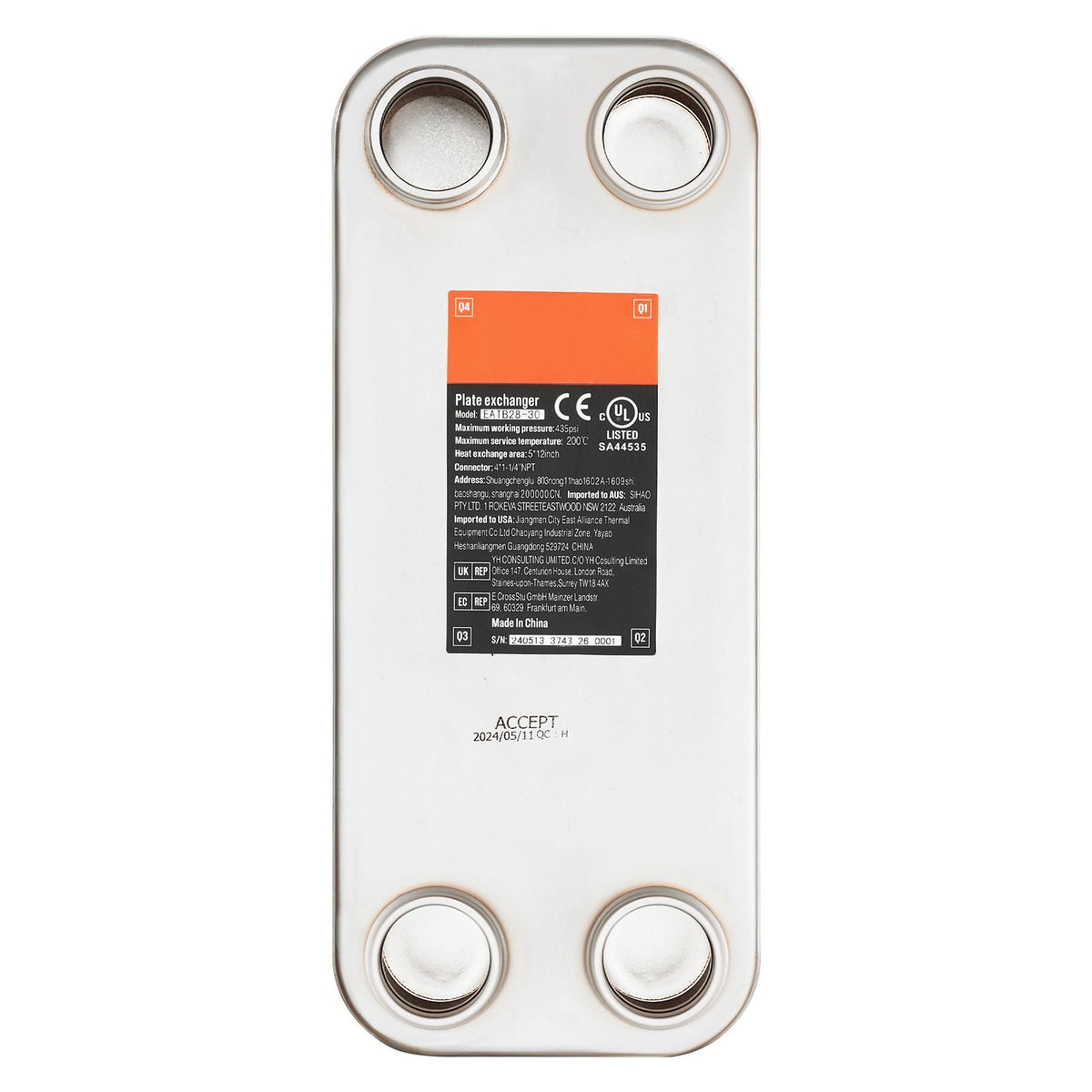 Heat Exchanger, 5"x 12" 30 Plates Brazed Plate Heat Exchanger, Copper/316L Stainless Steel Water To Water Heat Exchanger For Floor Heating, Water Heating, Snow Melting, Beer Cooling