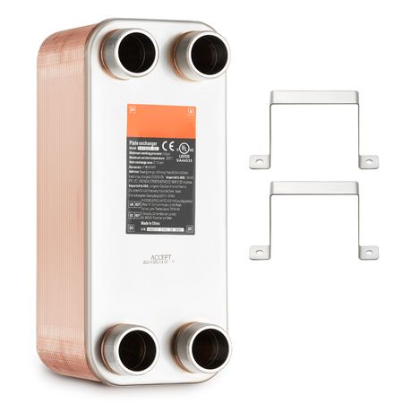 Heat Exchanger, 5"x 12" 50 Plates Brazed Plate Heat Exchanger, Copper/316L Stainless Steel Water To Water Heat Exchanger For Floor Heating, Water Heating, Snow Melting, Beer Cooling