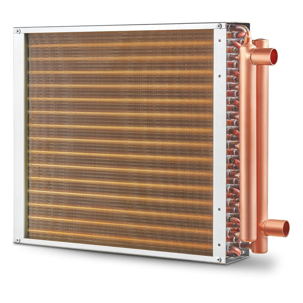 Heat Exchanger Water to Air, 16"x 16" with 3-Row 3/8" Copper Ports, 193 Aluminum Fins Heat Exchanger for Outdoor Wood Furnaces, Residential Heating and Cooling, and Forced Air Heating