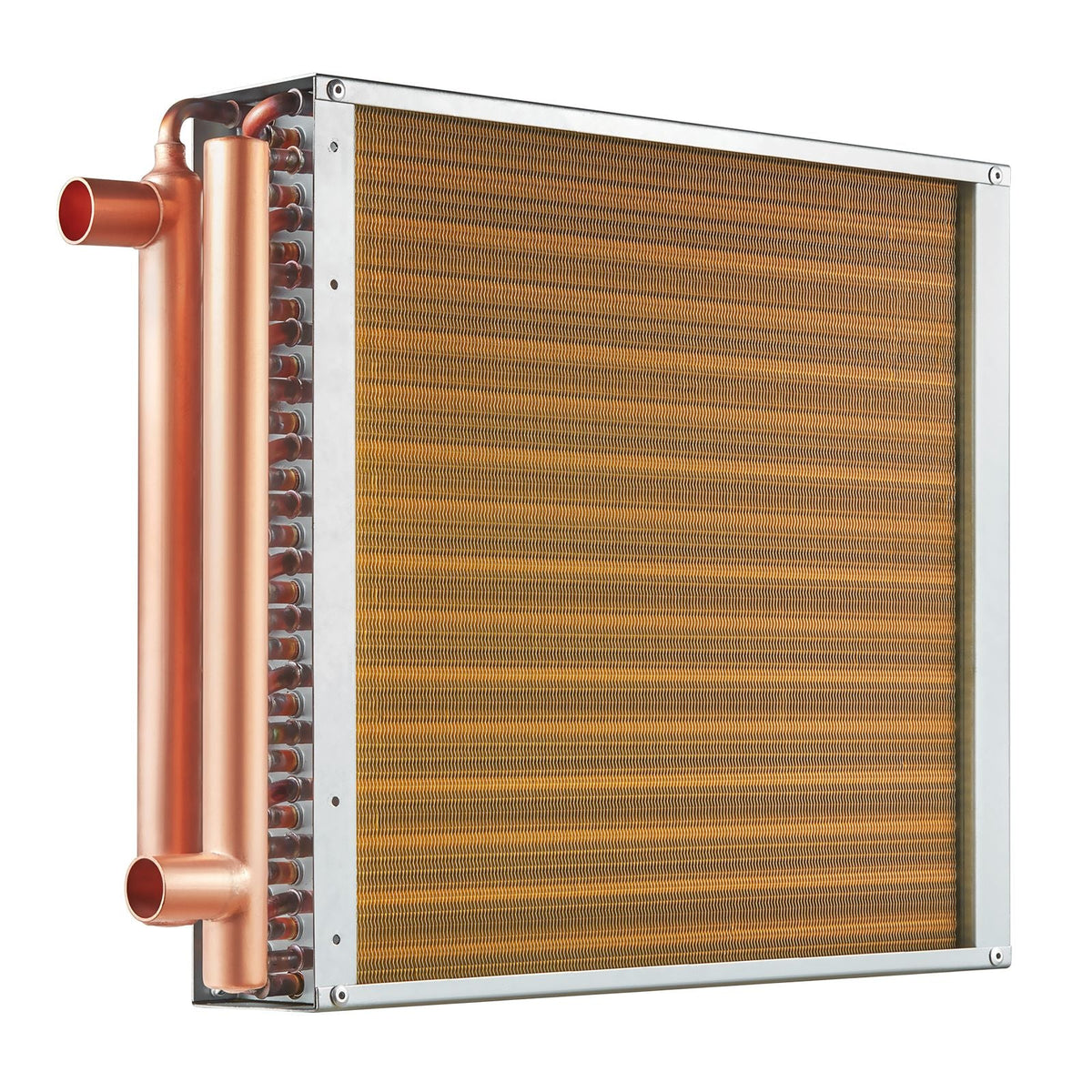 Heat Exchanger Water to Air, 16"x 16" with 3-Row 3/8" Copper Ports, 193 Aluminum Fins Heat Exchanger for Outdoor Wood Furnaces, Residential Heating and Cooling, and Forced Air Heating
