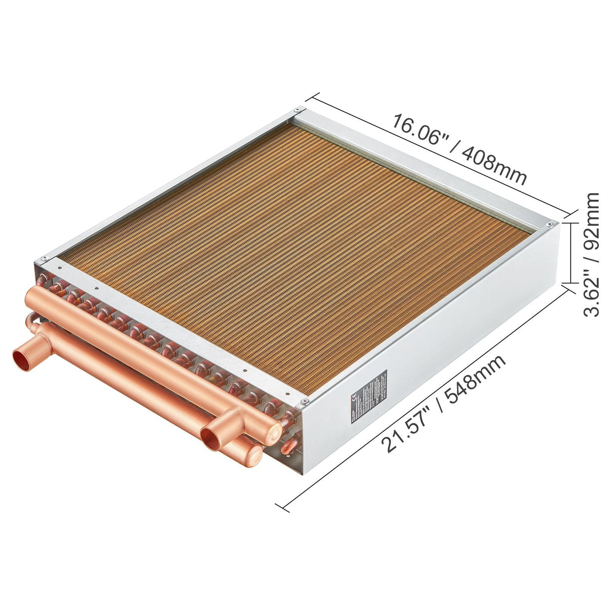 Heat Exchanger Water to Air, 16"x 16" with 3-Row 3/8" Copper Ports, 193 Aluminum Fins Heat Exchanger for Outdoor Wood Furnaces, Residential Heating and Cooling, and Forced Air Heating