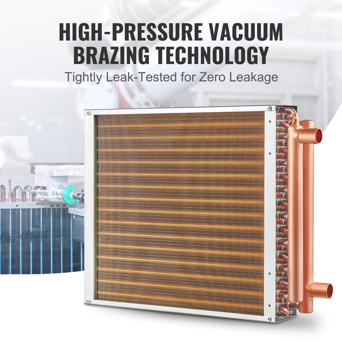 Heat Exchanger Water to Air, 16"x 16" with 3-Row 3/8" Copper Ports, 193 Aluminum Fins Heat Exchanger for Outdoor Wood Furnaces, Residential Heating and Cooling, and Forced Air Heating