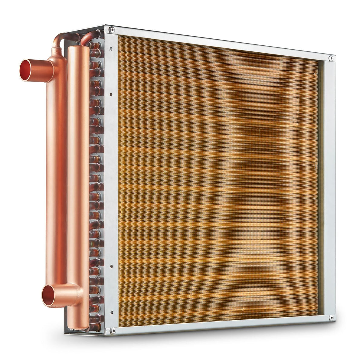 Heat Exchanger Water to Air, 16"x 16" with 3-Row 3/8" Copper Ports, 193 Aluminum Fins Heat Exchanger for Outdoor Wood Furnaces, Residential Heating and Cooling, and Forced Air Heating