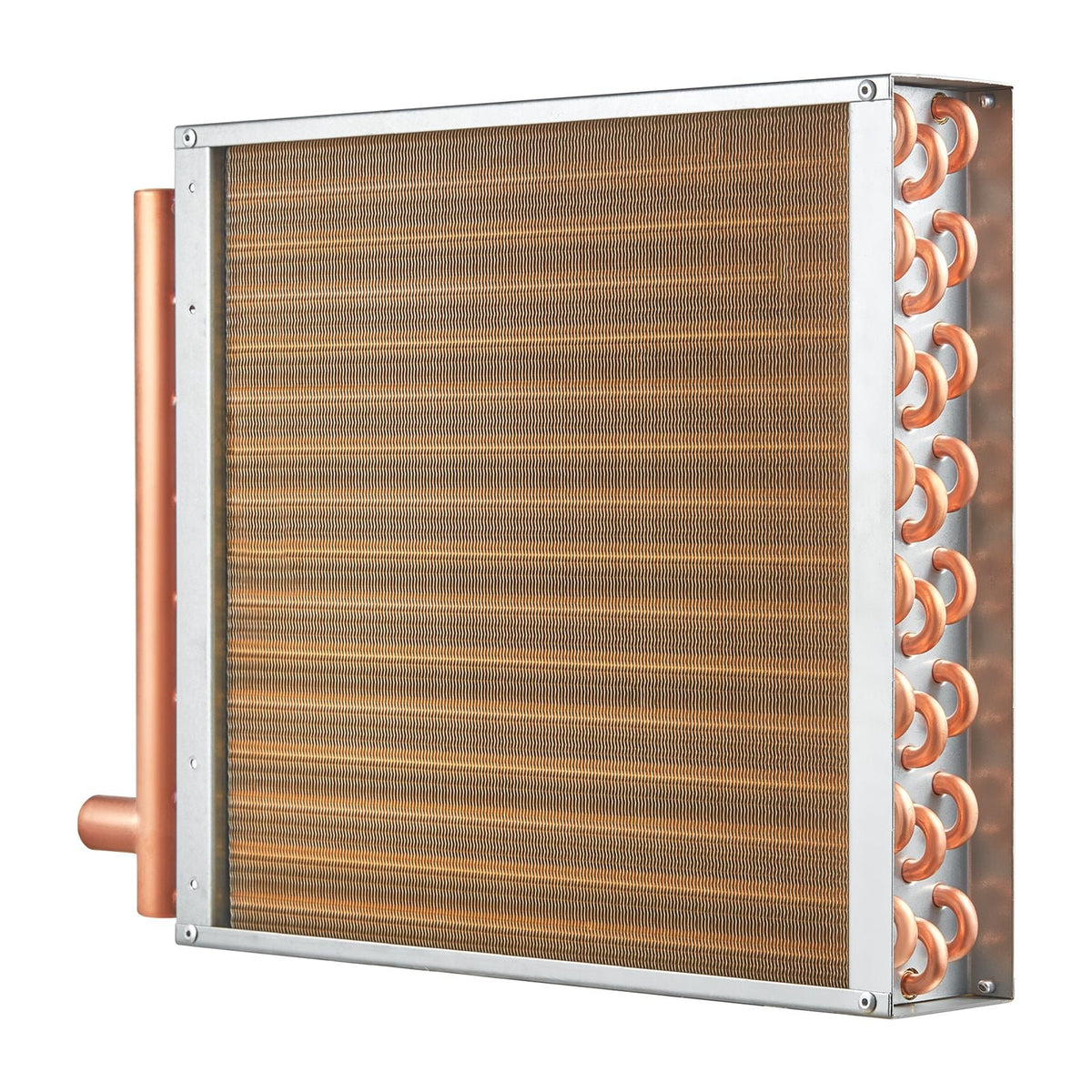 Heat Exchanger Water to Air, 16"x 16" with 3-Row 3/8" Copper Ports, 193 Aluminum Fins Heat Exchanger for Outdoor Wood Furnaces, Residential Heating and Cooling, and Forced Air Heating
