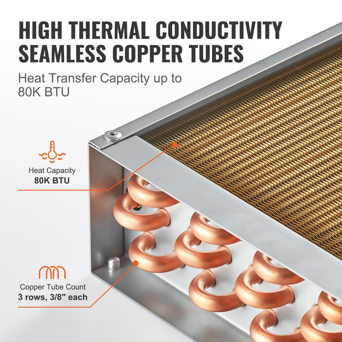 Heat Exchanger Water to Air, 16"x 16" with 3-Row 3/8" Copper Ports, 193 Aluminum Fins Heat Exchanger for Outdoor Wood Furnaces, Residential Heating and Cooling, and Forced Air Heating