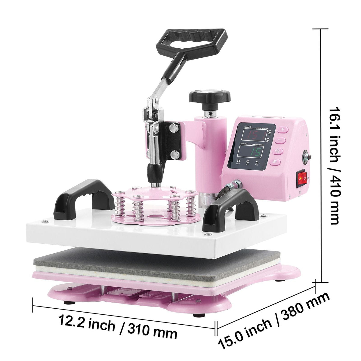 Heat Press, 12 x 10inch Heat Press Machine, 360° Swing Away T-Shirt Pressing Machine, Fast and Even Heating, Digital Precise Control, Heat Transfer Machine for T-Shirts/Pillows/Bags, Pink