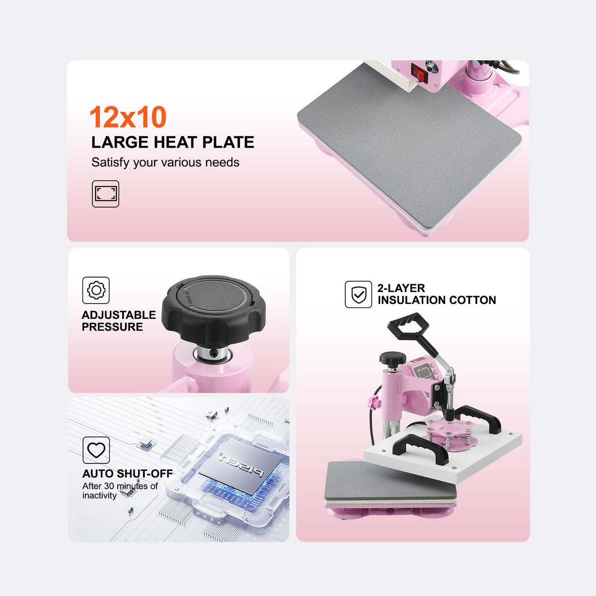 Heat Press, 12 x 10inch Heat Press Machine, 360° Swing Away T-Shirt Pressing Machine, Fast and Even Heating, Digital Precise Control, Heat Transfer Machine for T-Shirts/Pillows/Bags, Pink