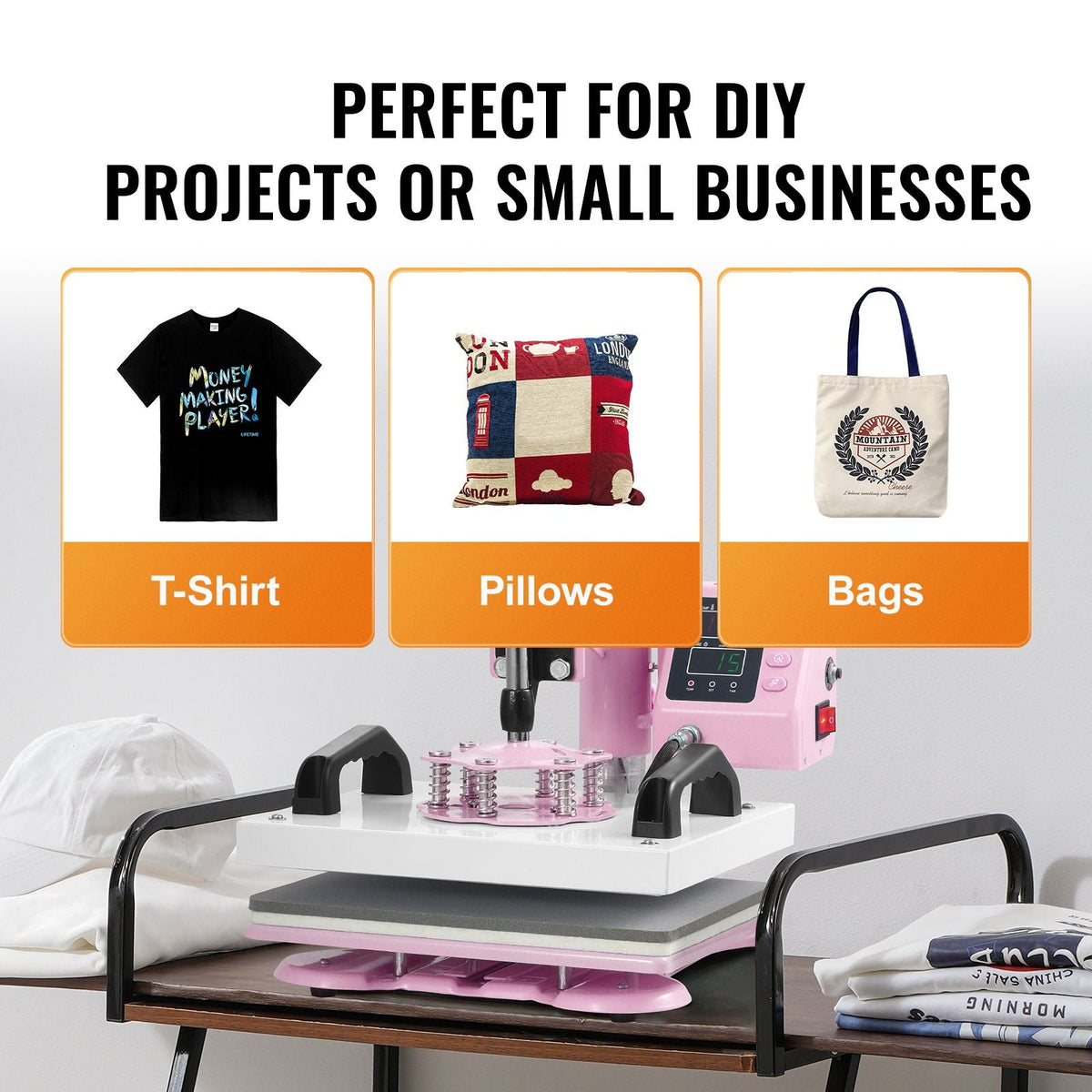 Heat Press, 12 x 10inch Heat Press Machine, 360° Swing Away T-Shirt Pressing Machine, Fast and Even Heating, Digital Precise Control, Heat Transfer Machine for T-Shirts/Pillows/Bags, Pink