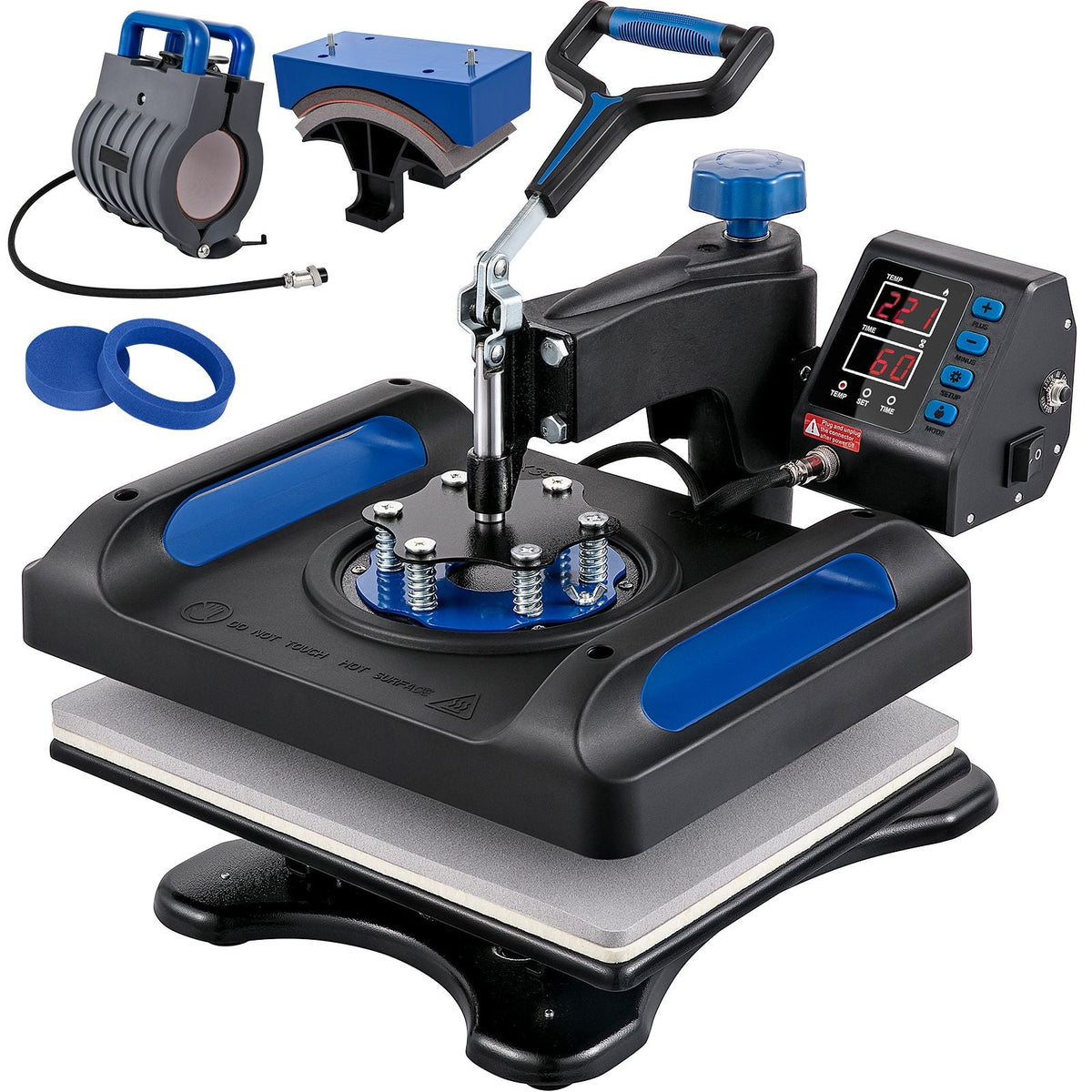 Heat Press, 12 x 15 inches 800W, 5-in-1 Combo for Sublimation Transfer, Featuring Dual Digital Controls, Ideal for T-Shirts, Mugs, Caps, Plates, Blue