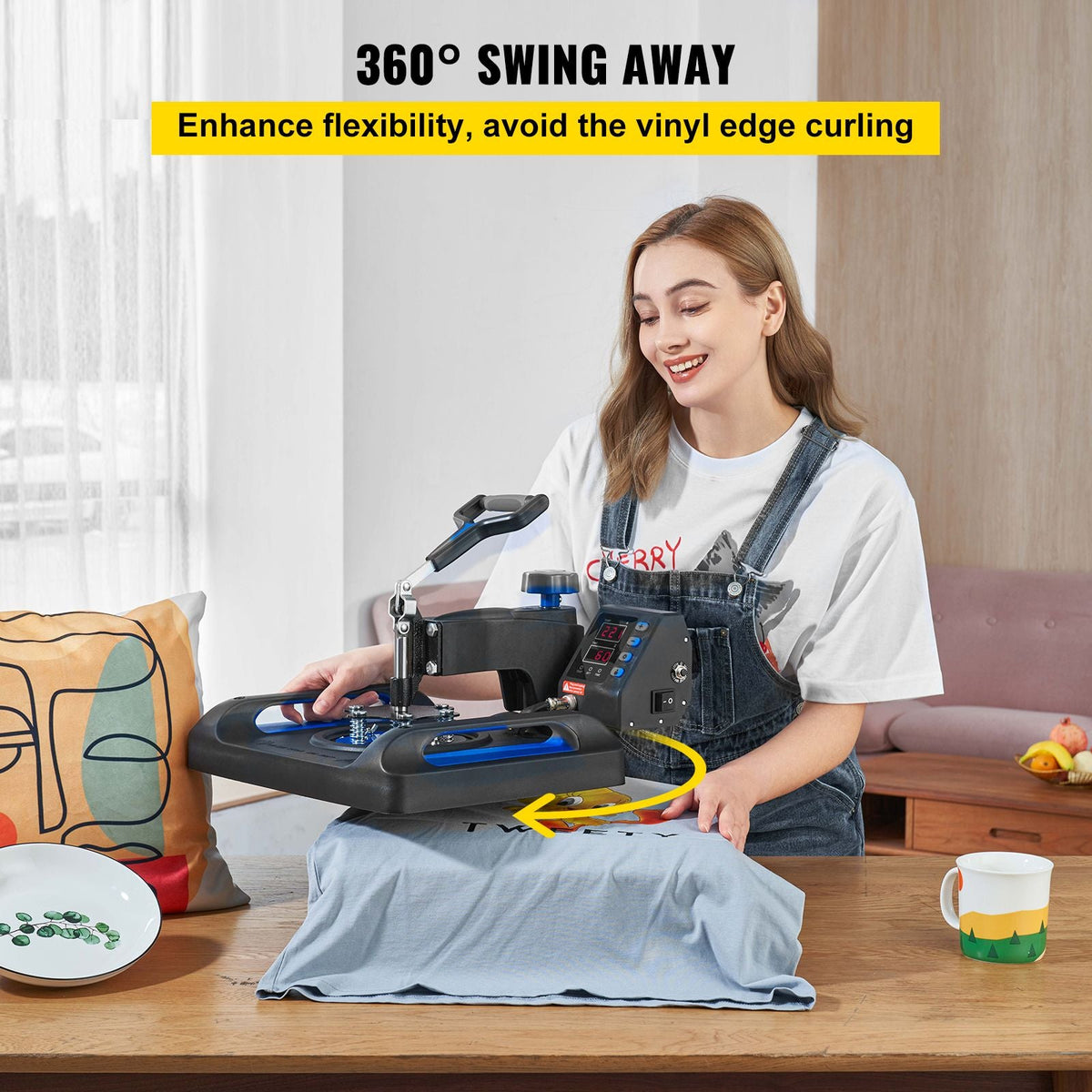 Heat Press, 12 x 15 inches 800W, 5-in-1 Combo for Sublimation Transfer, Featuring Dual Digital Controls, Ideal for T-Shirts, Mugs, Caps, Plates, Blue