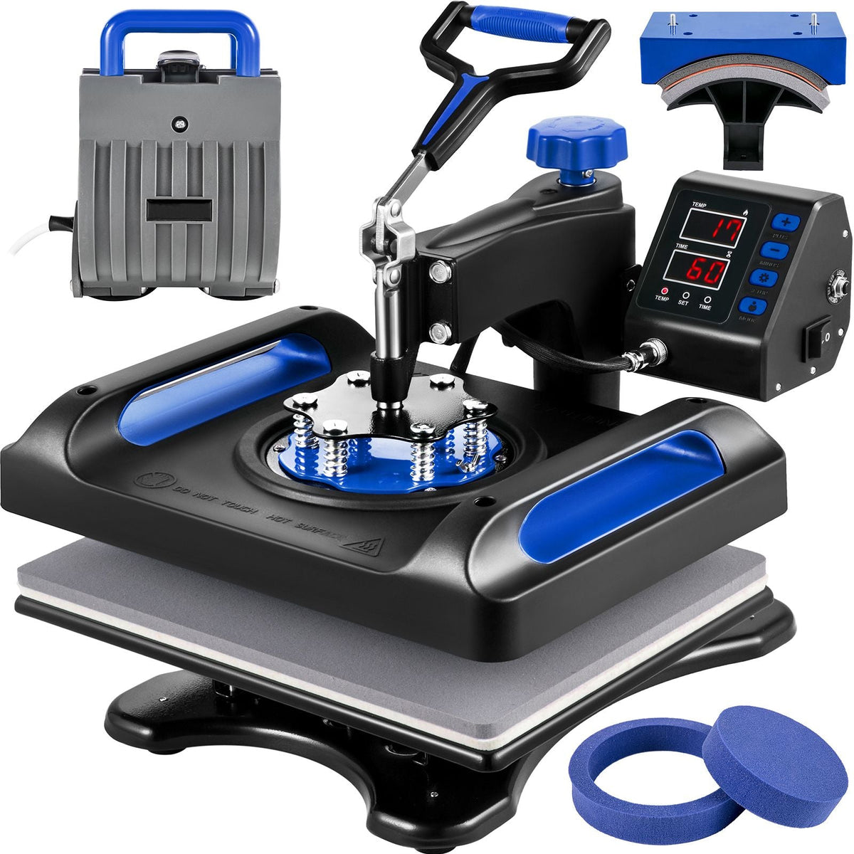 Heat Press, 12 x 15 inches 800W, 5-in-1 Combo for Sublimation Transfer, Featuring Dual Digital Controls, Ideal for T-Shirts, Mugs, Caps, Plates, Blue