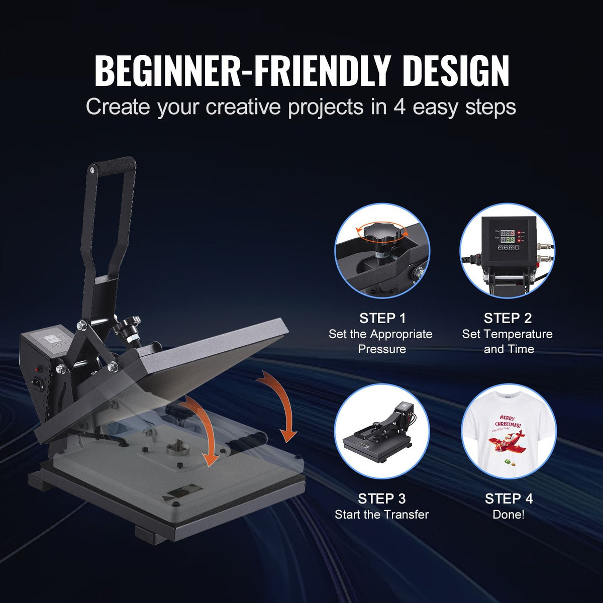 Heat Press 15 x 15 - Heat Press Machine for T-shirts, Fast Heating, High Pressure for Digital Industrial-Quality Sublimation Printer for Heat Transfer Vinyl, 15" x 15", Black