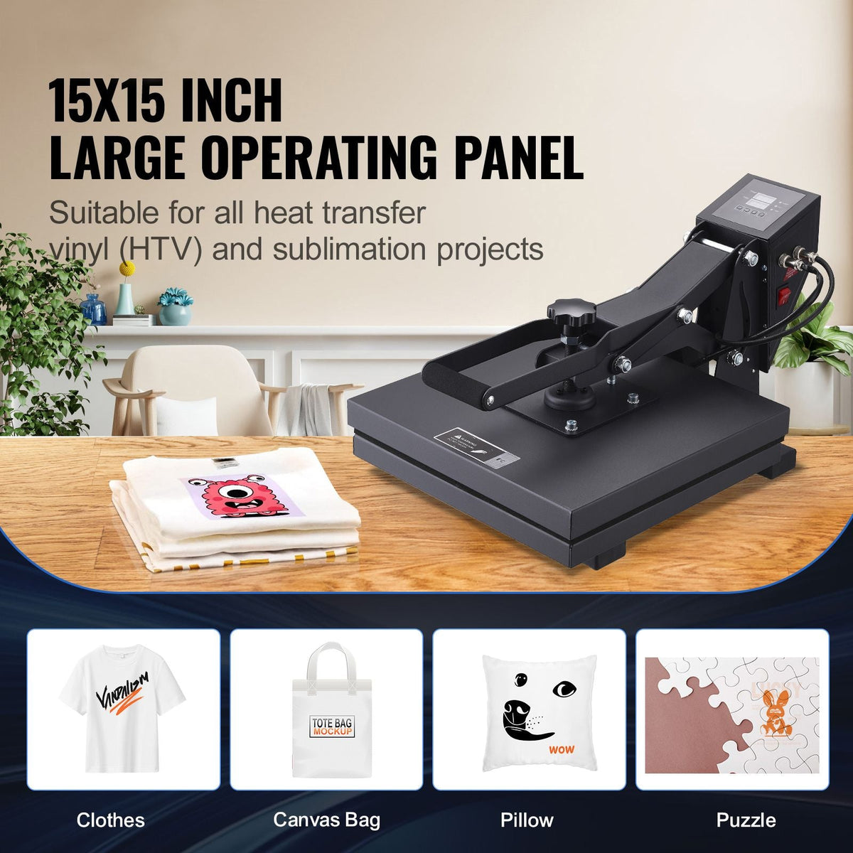 Heat Press 15 x 15 - Heat Press Machine for T-shirts, Fast Heating, High Pressure for Digital Industrial-Quality Sublimation Printer for Heat Transfer Vinyl, 15" x 15", Black
