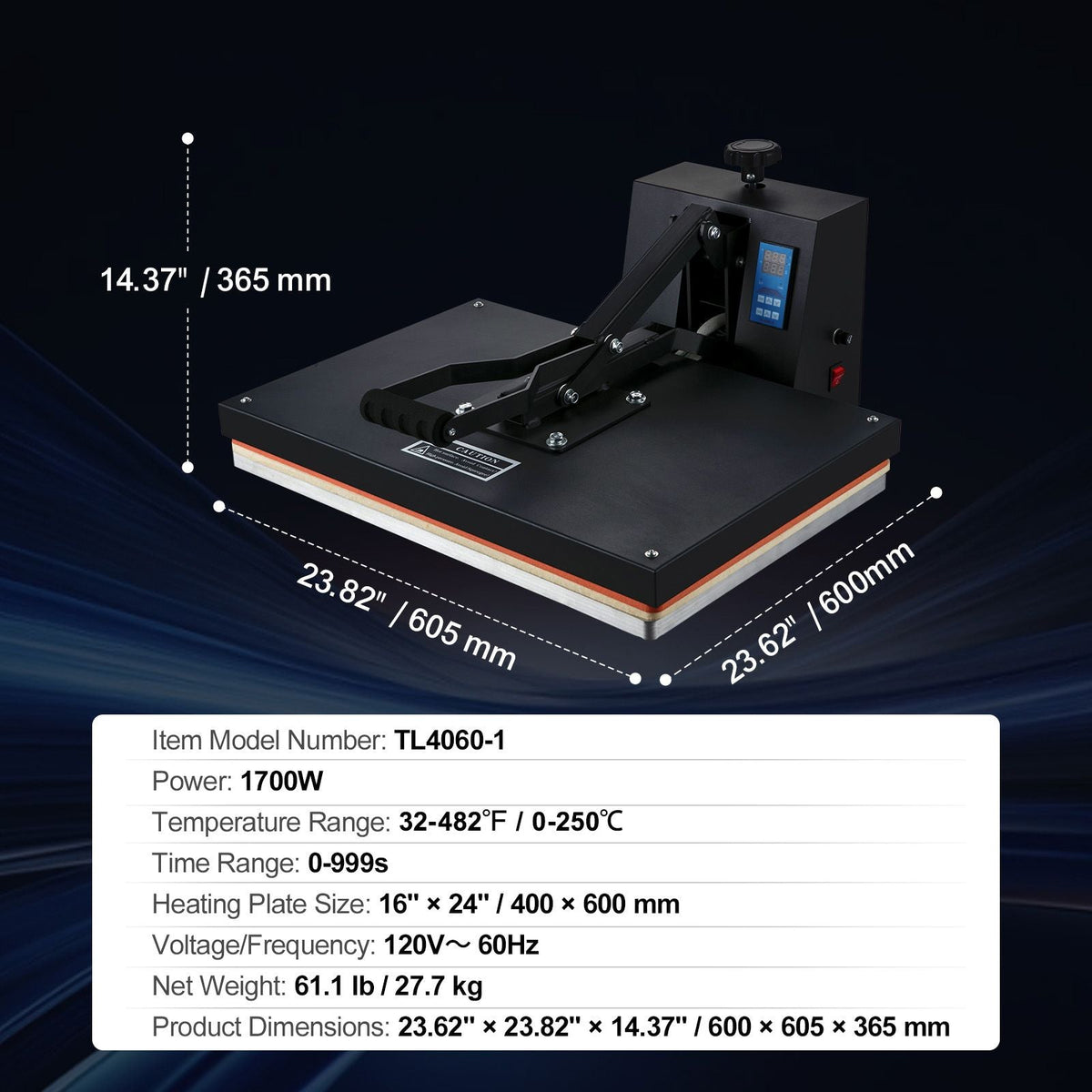 Heat Press 16x24, 1700W Power Heat Press Machine, Fast Heating, High Pressure Heat Press Machine for T-Shirt, Digital Industrial Sublimation Printer for Heat Transfer Vinyl, Easy to Use, Black