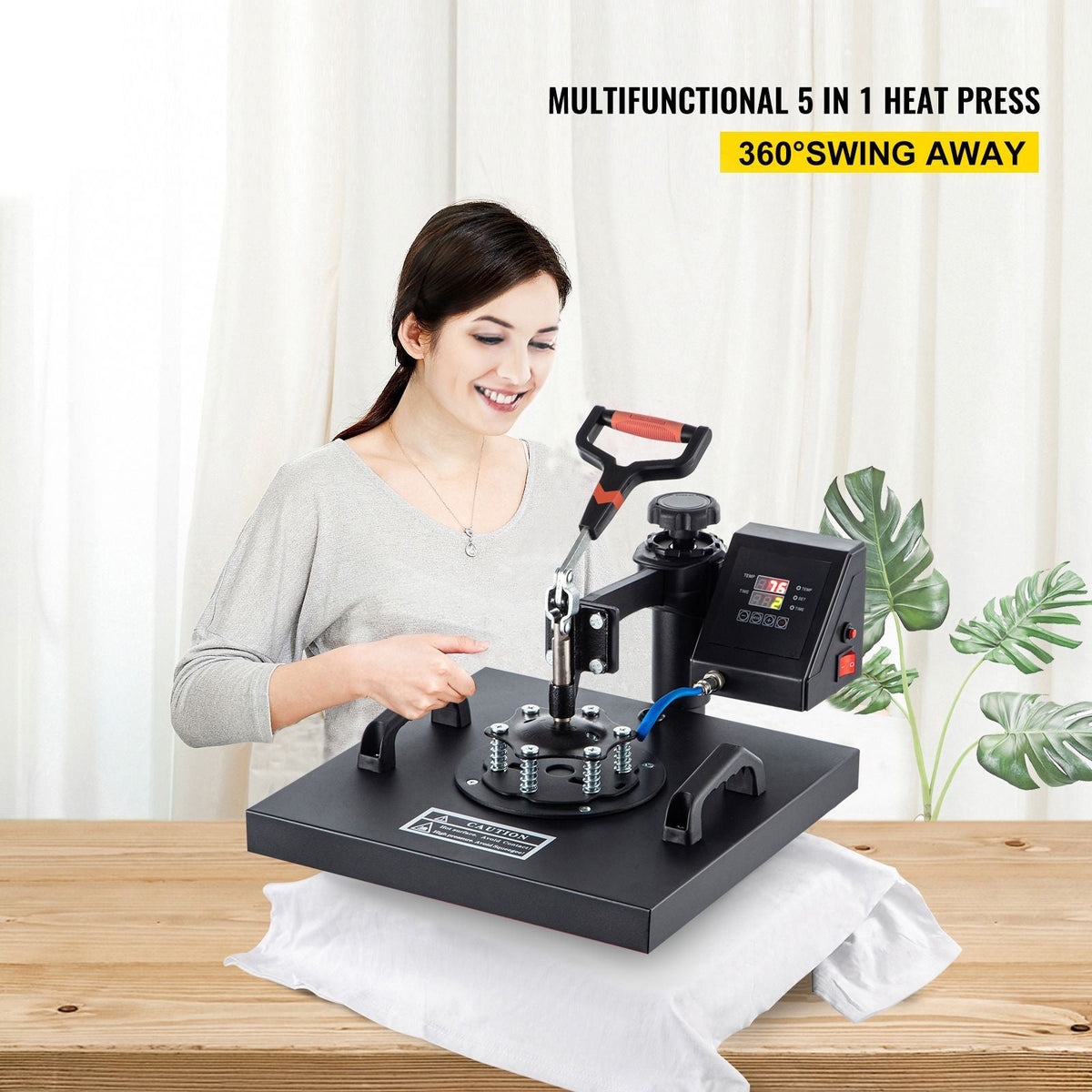 Heat Press, 5 in 1 15 x 15 Inch Heat Press Machine, Dual LED Display Heat Press Machine, Multifunctional Sublimation, for T-Shirts, Swing Away Design