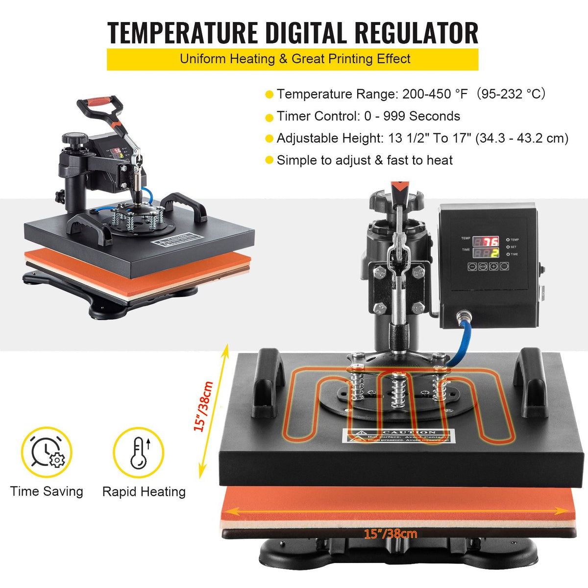 Heat Press, 5 in 1 15 x 15 Inch Heat Press Machine, Dual LED Display Heat Press Machine, Multifunctional Sublimation, for T-Shirts, Swing Away Design