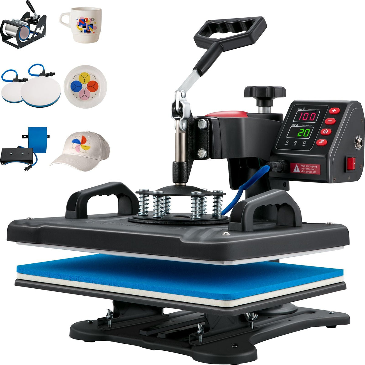 Heat Press, 5 in 1 Heat Press 12x15 Machine Machine, Digital Precise Temperature Control, Clamshell Sublimation Transfer Printer Fast Heat-up, Vinyl Heat Press for Mug Cup T-Shirt Plate, 900W