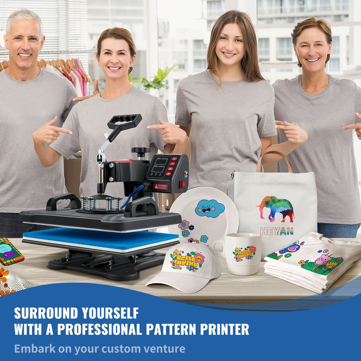 Heat Press, 5 in 1 Heat Press 12x15 Machine Machine, Digital Precise Temperature Control, Clamshell Sublimation Transfer Printer Fast Heat-up, Vinyl Heat Press for Mug Cup T-Shirt Plate, 900W