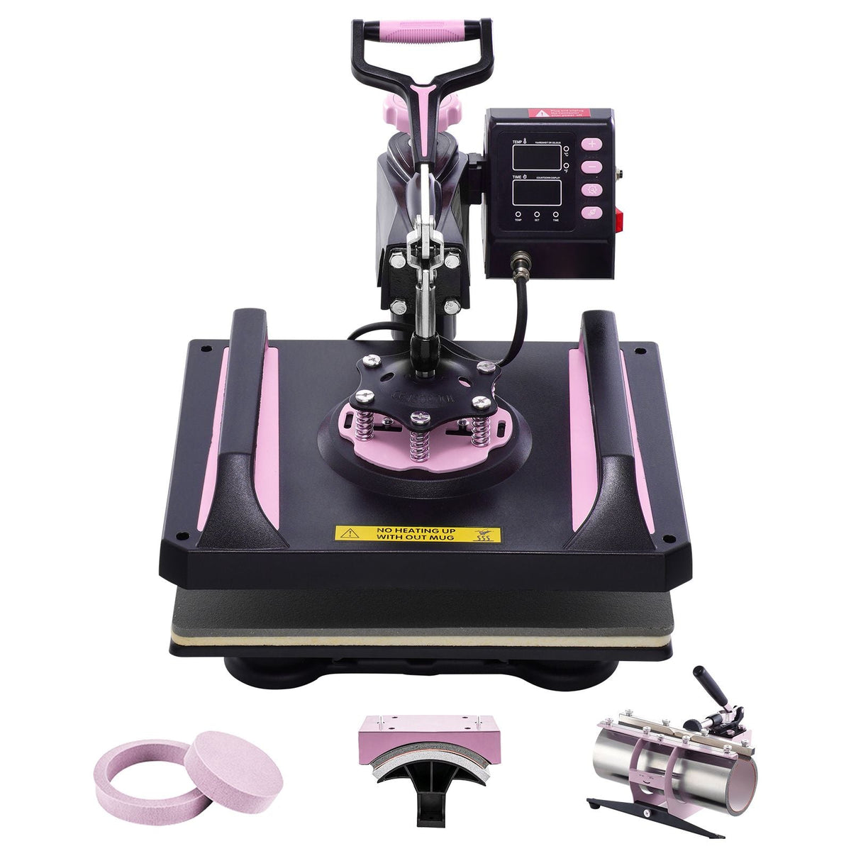 Heat Press Machine, 12 x 15 inch, 5 in 1 Heat Transfer Machine with 30 oz Tumbler Press, 360° Swing Away Digital T-Shirt Pressing, Teflon Coating, for T-Shirts/Mugs/Hats/Plates, Black+Pink