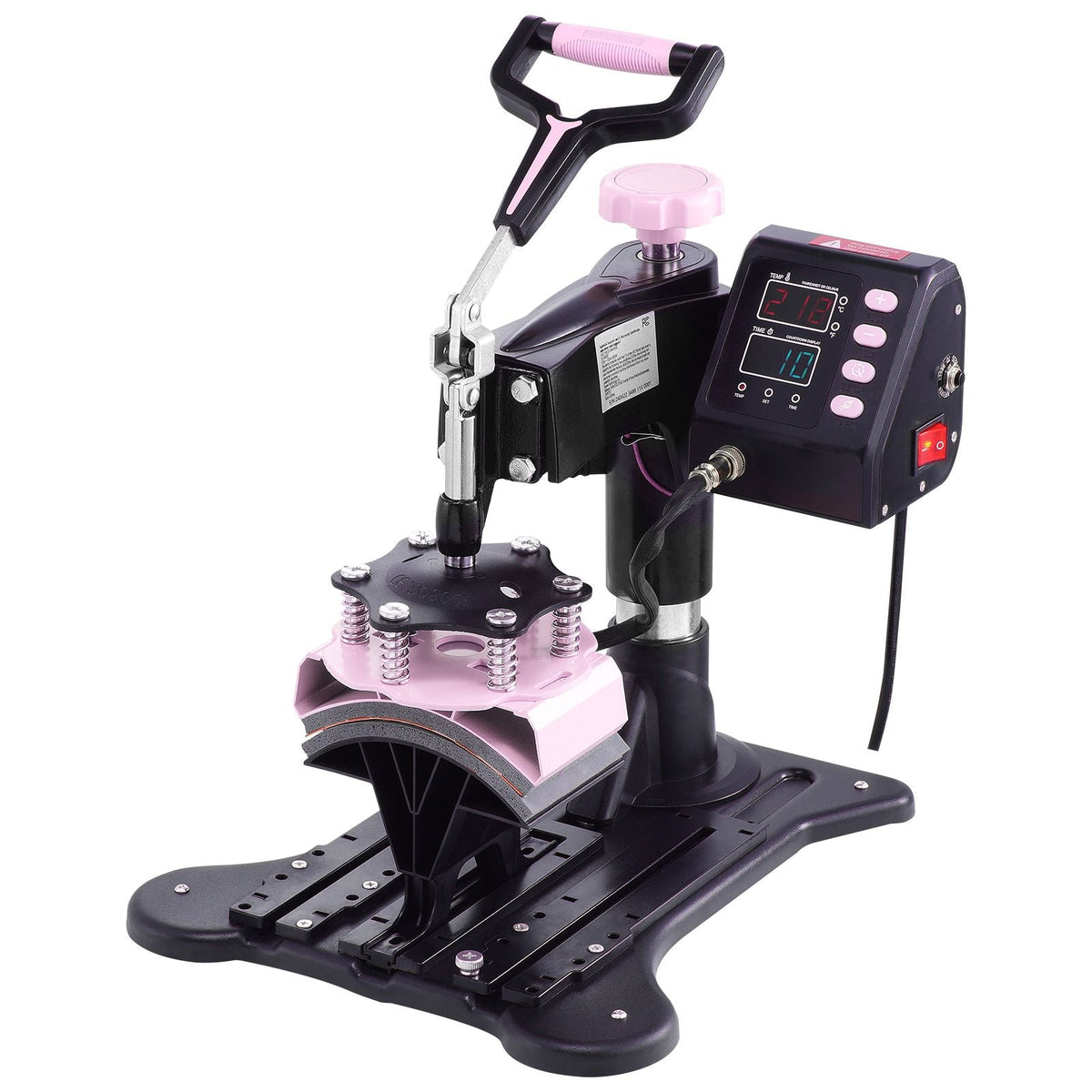 Heat Press Machine, 12 x 15 inch, 5 in 1 Heat Transfer Machine with 30 oz Tumbler Press, 360° Swing Away Digital T-Shirt Pressing, Teflon Coating, for T-Shirts/Mugs/Hats/Plates, Black+Pink