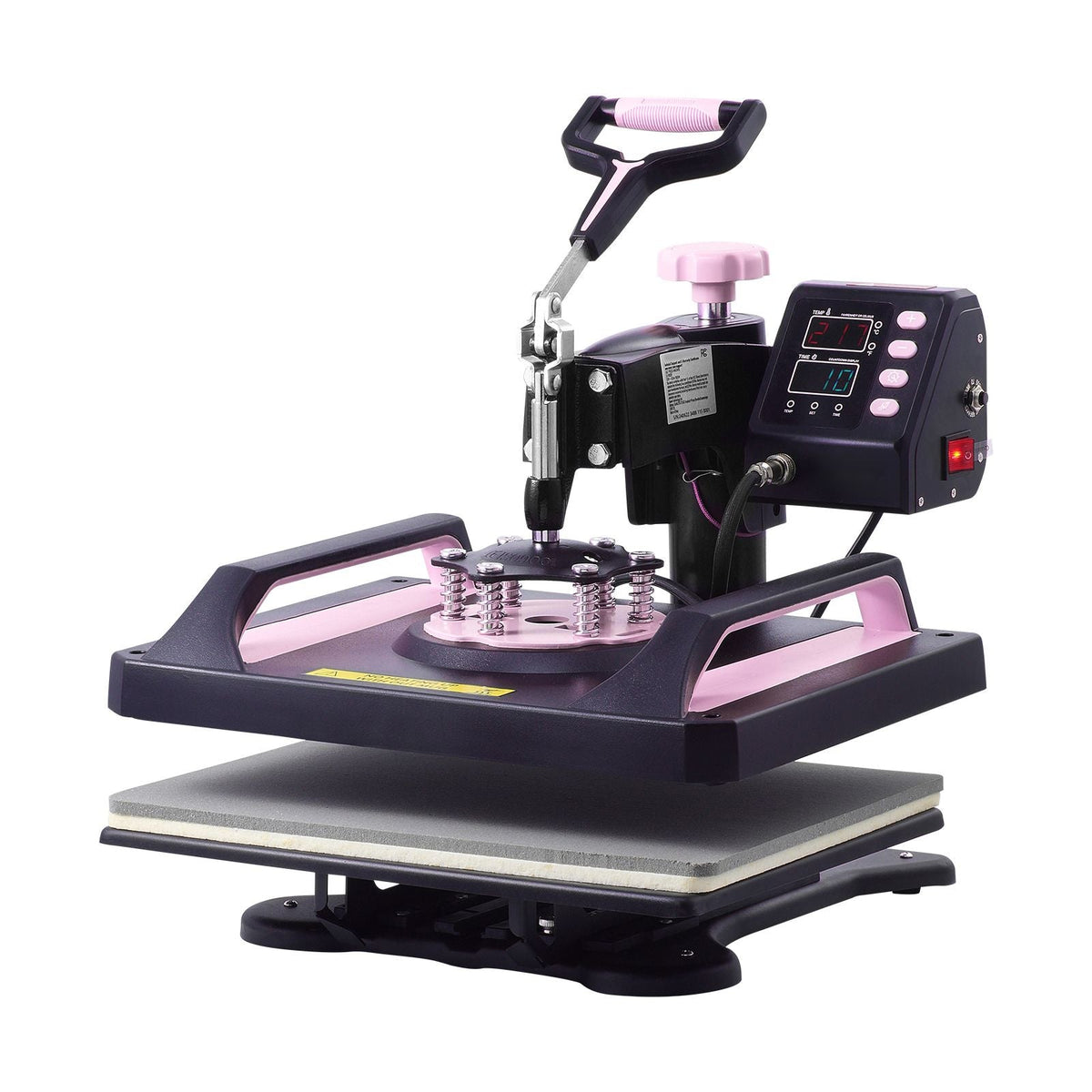 Heat Press Machine, 12 x 15 inch, 5 in 1 Heat Transfer Machine with 30 oz Tumbler Press, 360° Swing Away Digital T-Shirt Pressing, Teflon Coating, for T-Shirts/Mugs/Hats/Plates, Black+Pink