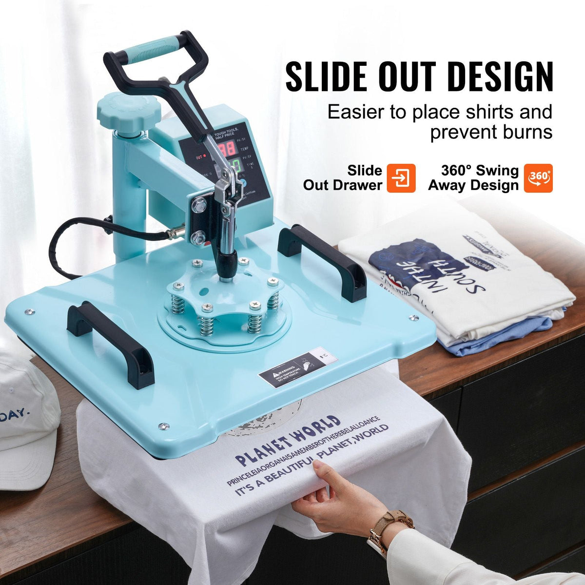 Heat Press Machine, 12 x 15 inch, 5 in 1 Heat Transfer Machine with 30 oz Tumbler Press, 360° Swing Away T-Shirt Pressing, Digital Precise Control, for T-Shirts/Mugs/Hats/Plates, Green