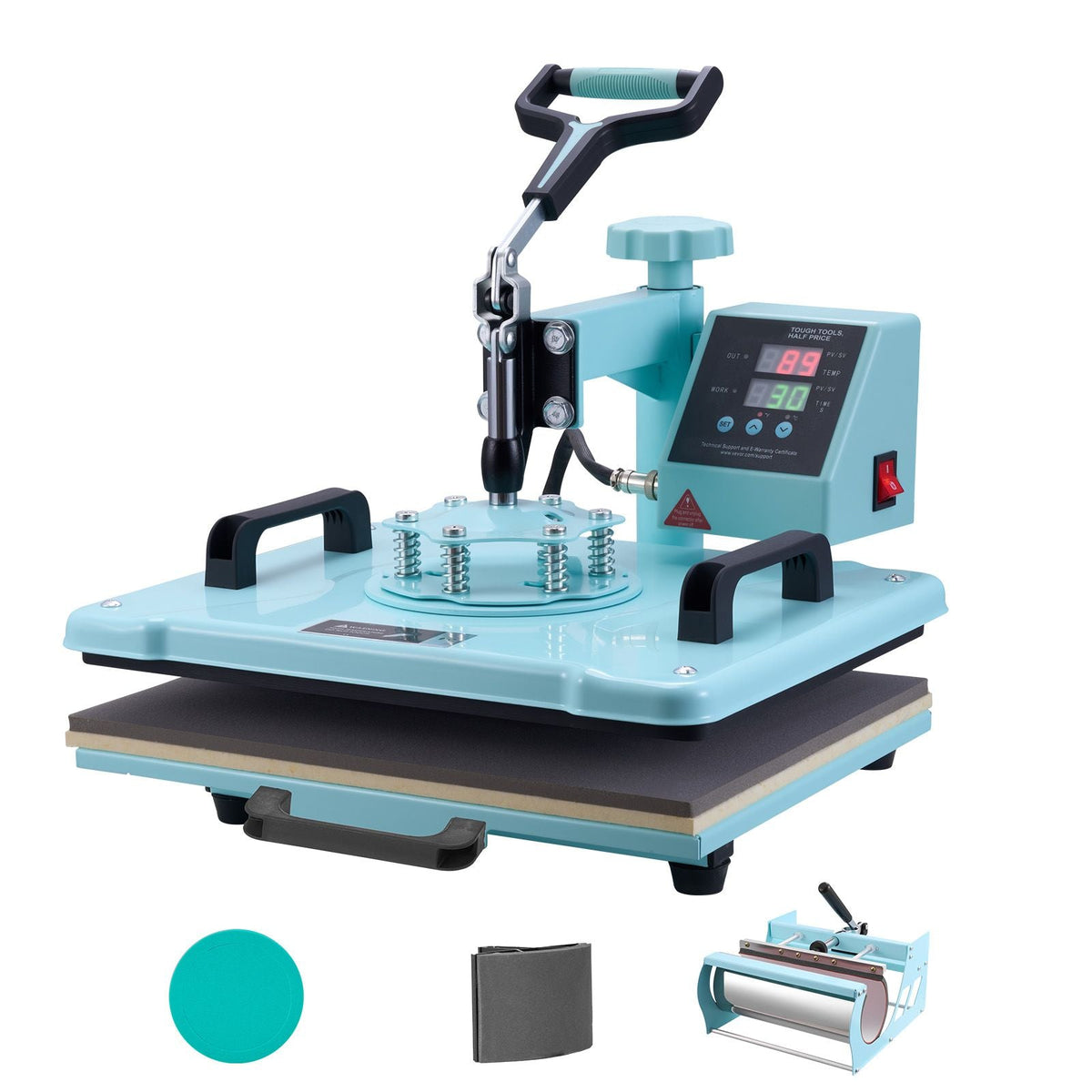 Heat Press Machine, 12 x 15 inch, 5 in 1 Heat Transfer Machine with 30 oz Tumbler Press, 360° Swing Away T-Shirt Pressing, Digital Precise Control, for T-Shirts/Mugs/Hats/Plates, Green