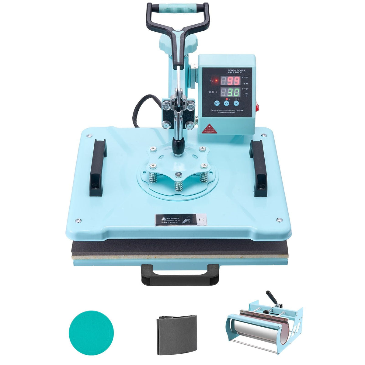Heat Press Machine, 12 x 15 inch, 5 in 1 Heat Transfer Machine with 30 oz Tumbler Press, 360° Swing Away T-Shirt Pressing, Digital Precise Control, for T-Shirts/Mugs/Hats/Plates, Green