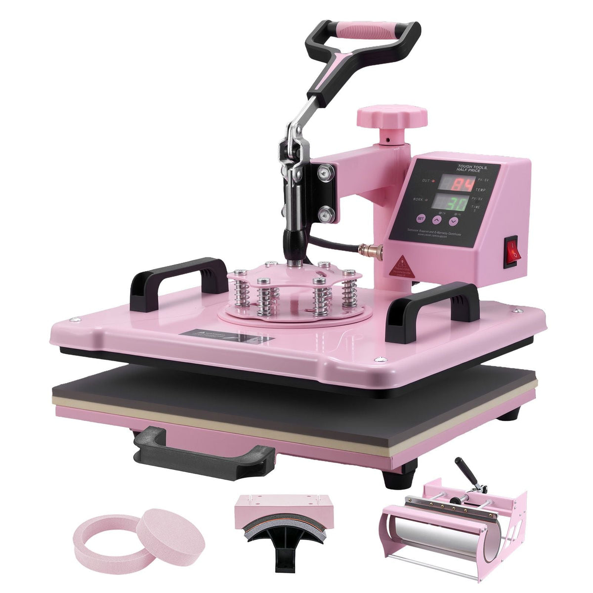 Heat Press Machine, 12 x 15 inch, 5 in 1 Heat Transfer Machine with 30 oz Tumbler Press, 360° Swing Away T-Shirt Pressing, Digital Precise Control, for T-Shirts/Mugs/Hats/Plates, Pink
