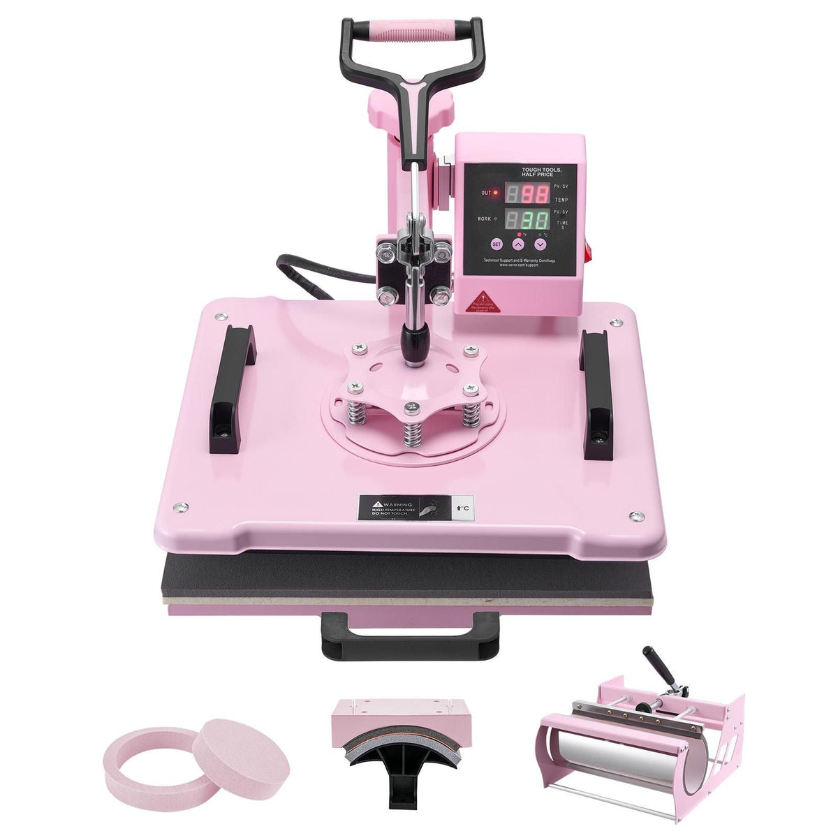 Heat Press Machine, 12 x 15 inch, 5 in 1 Heat Transfer Machine with 30 oz Tumbler Press, 360° Swing Away T-Shirt Pressing, Digital Precise Control, for T-Shirts/Mugs/Hats/Plates, Pink