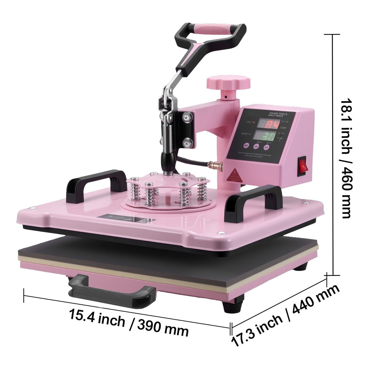 Heat Press Machine, 12 x 15 inch, 5 in 1 Heat Transfer Machine with 30 oz Tumbler Press, 360° Swing Away T-Shirt Pressing, Digital Precise Control, for T-Shirts/Mugs/Hats/Plates, Pink