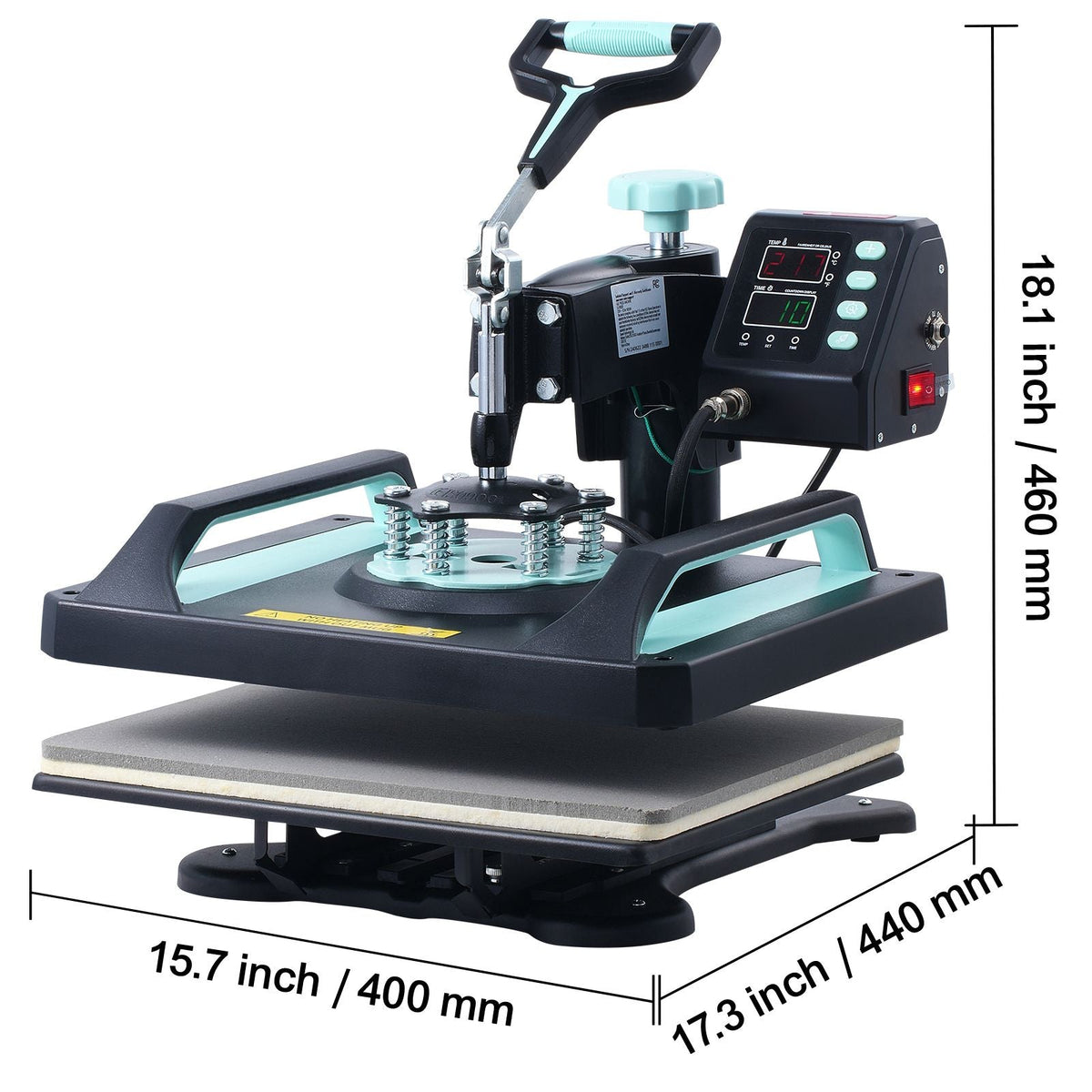 Heat Press Machine, 12 x 15 inch, 5 in 1 Heat Transfer Machine with 30oz Tumbler Press, 360° Swing Away Digital T-Shirt Pressing, Teflon Coating, for T-Shirts/Mugs/Hats/Plates, Black+Green