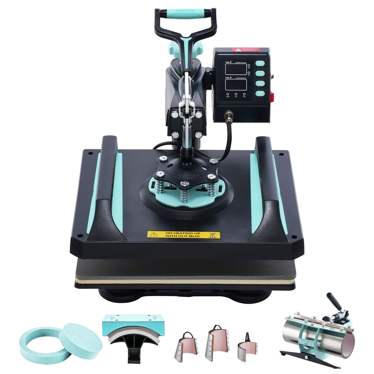 Heat Press Machine, 12 x 15 inch, 8 in 1 Heat Transfer Machine with 30 oz Tumbler Press, 360° Swing Away Digital T-Shirt Pressing, Teflon Coating, for T-Shirts/Mugs/Hats/Plates, Black+Green