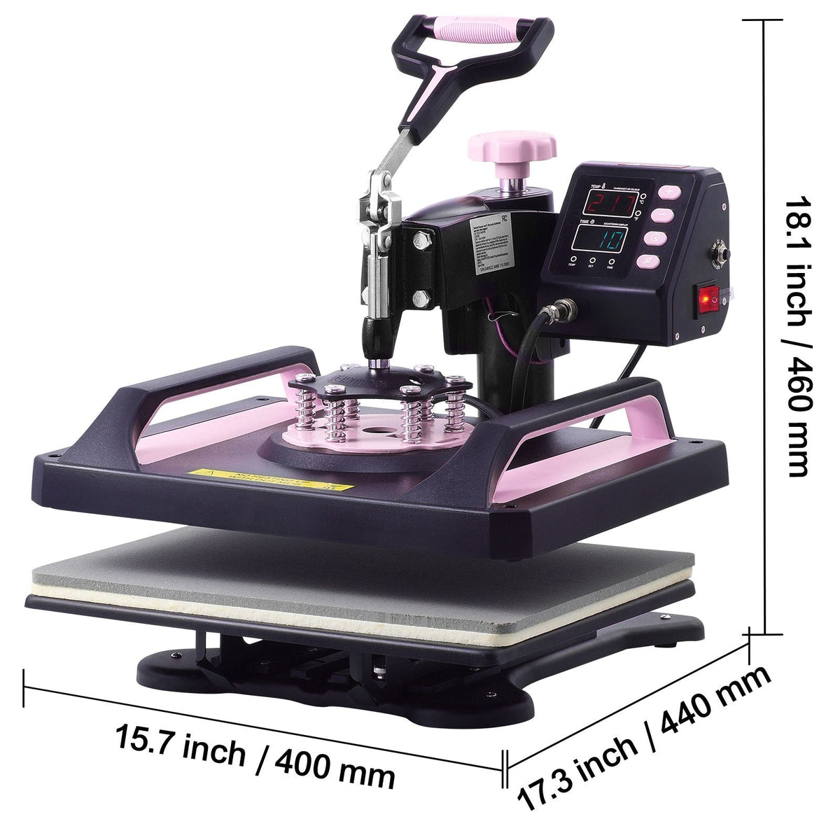 Heat Press Machine, 12 x 15 inch, 8 in 1 Heat Transfer Machine with 30 oz Tumbler Press, 360° Swing Away Digital T-Shirt Pressing, Teflon Coating, for T-Shirts/Mugs/Hats/Plates, Black+Pink